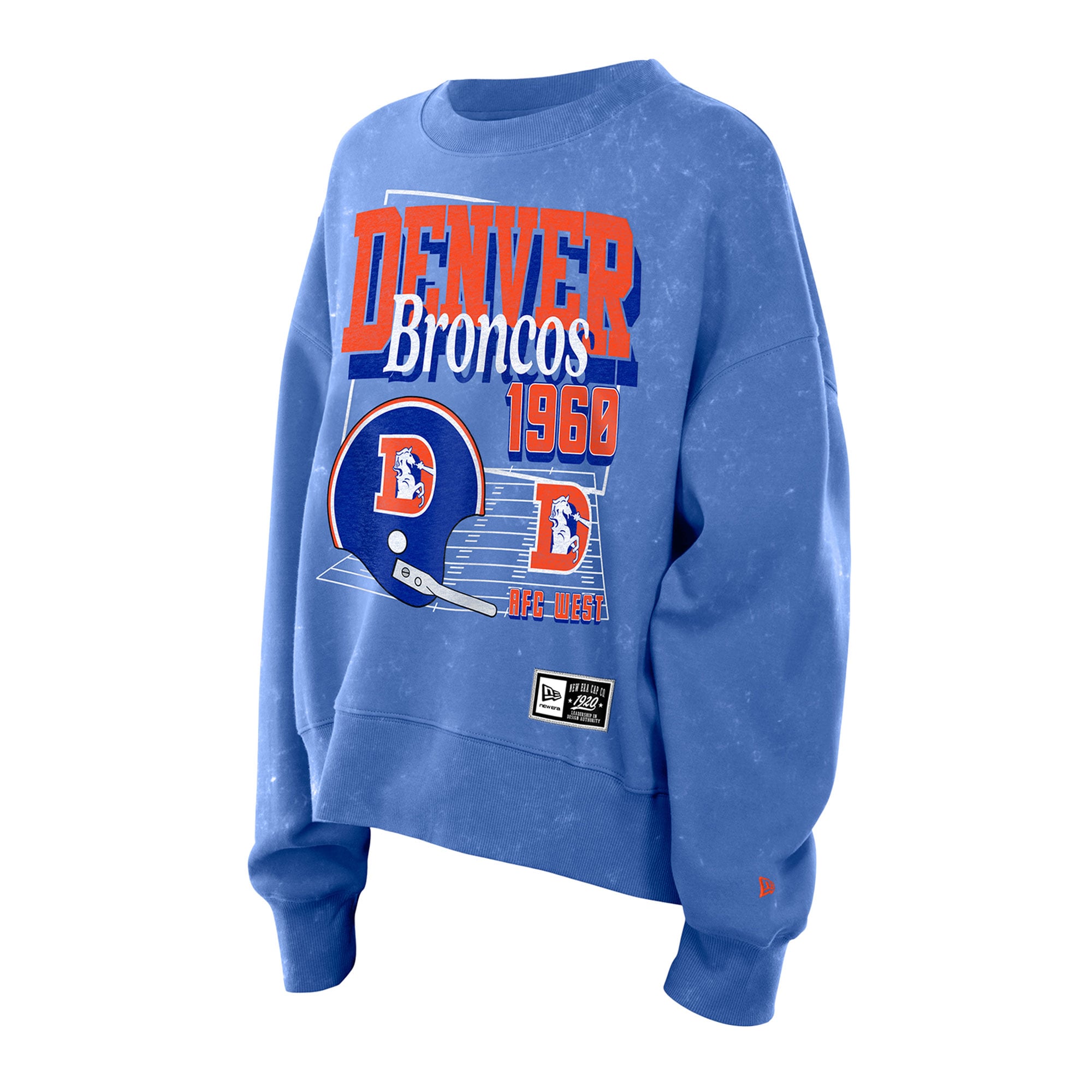 Sweat-shirt à col rond en polaire New Era Royal Denver Broncos Throwback Mineral Wash pour femme