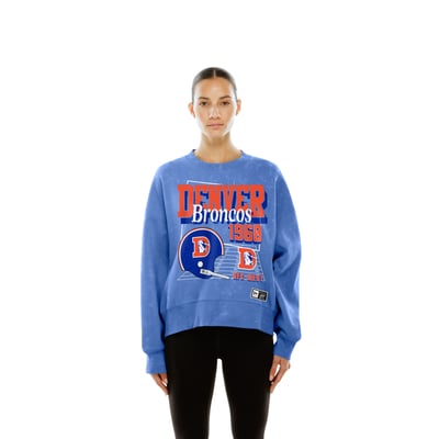  Denver Broncos New Era Women's Throwback Mineral Wash Boxy Fleece Crewneck Sweatshirt - Royal