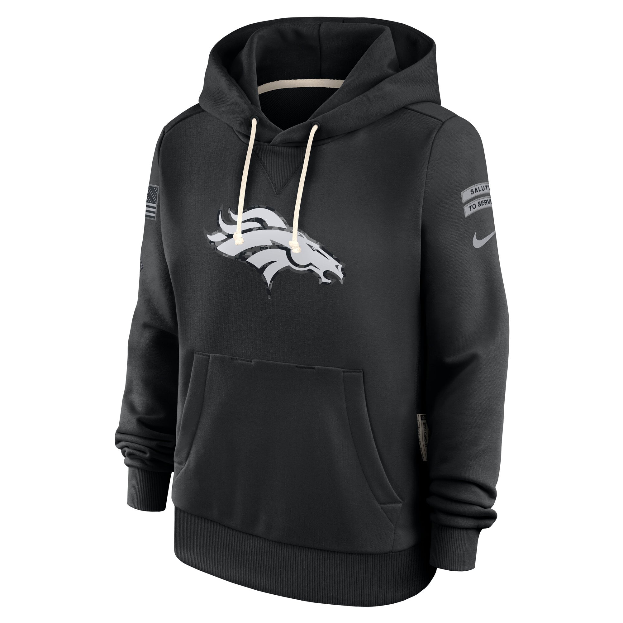 Sweat à capuche Nike Dri-FIT noir pour femme, Denver Broncos 2026 Salute to Service, collection Sideline.