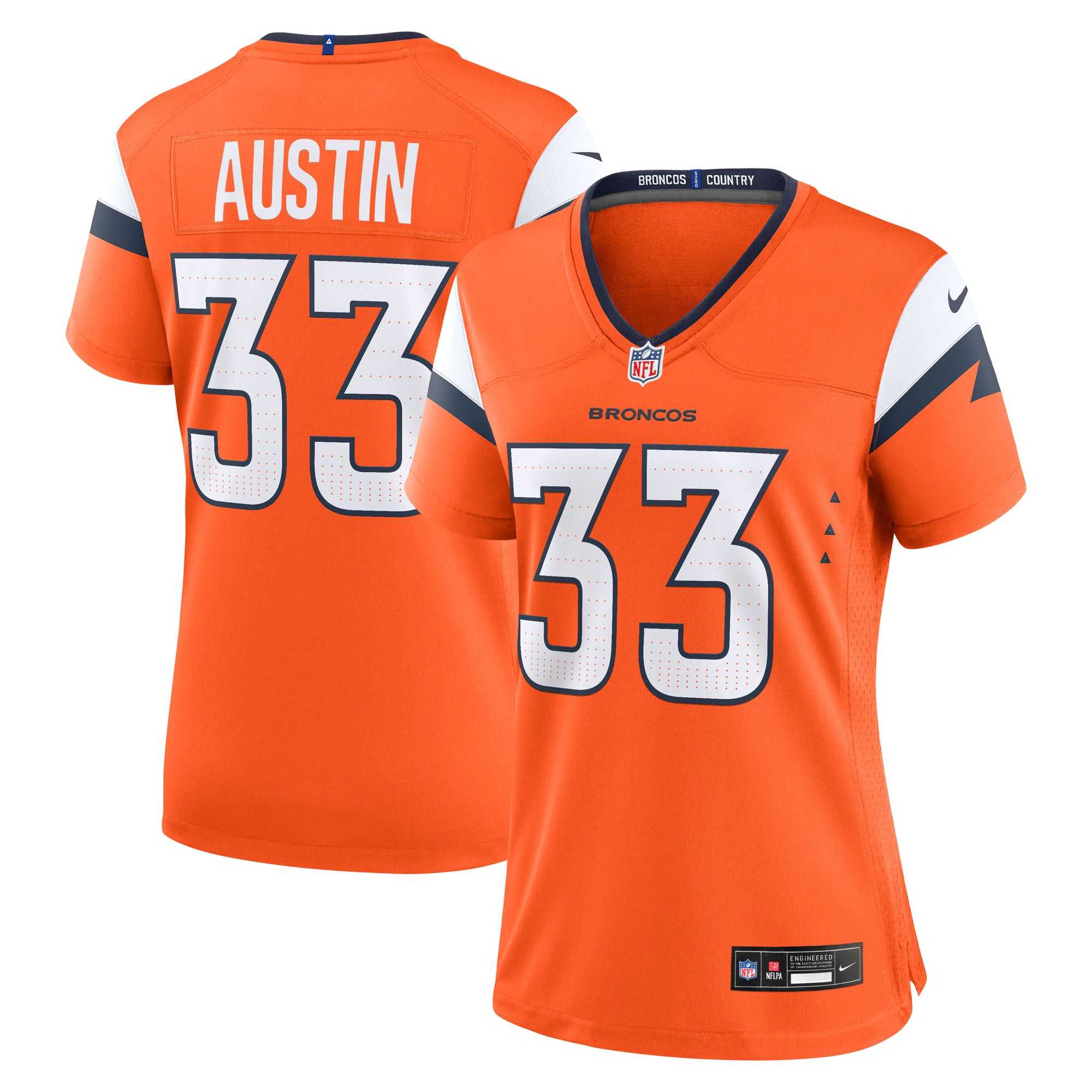 Maillot de match Nike Brent Austin orange des Broncos Denver pour femmes