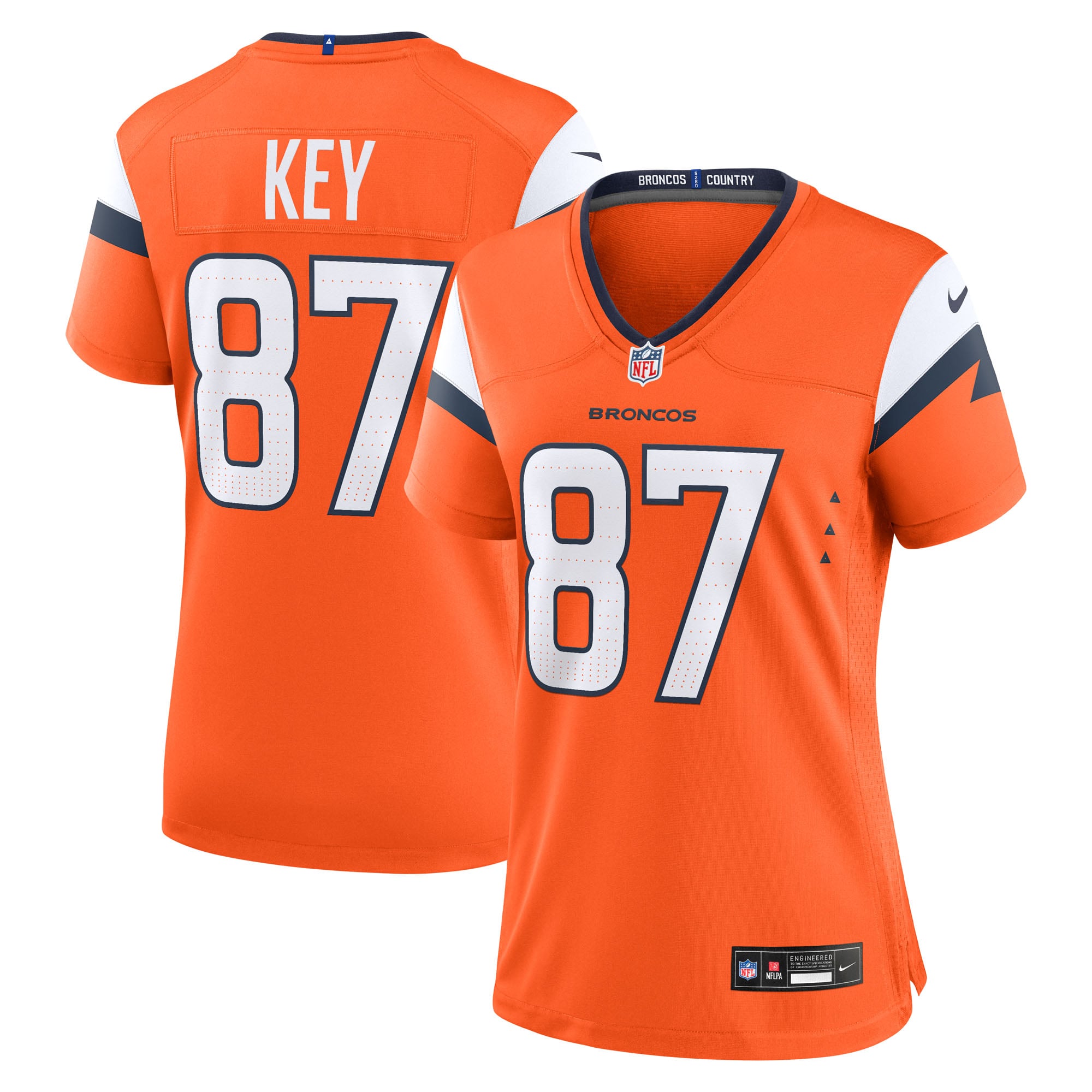 Maillot de match Nike Dane Key orange pour femme des Broncos Denver