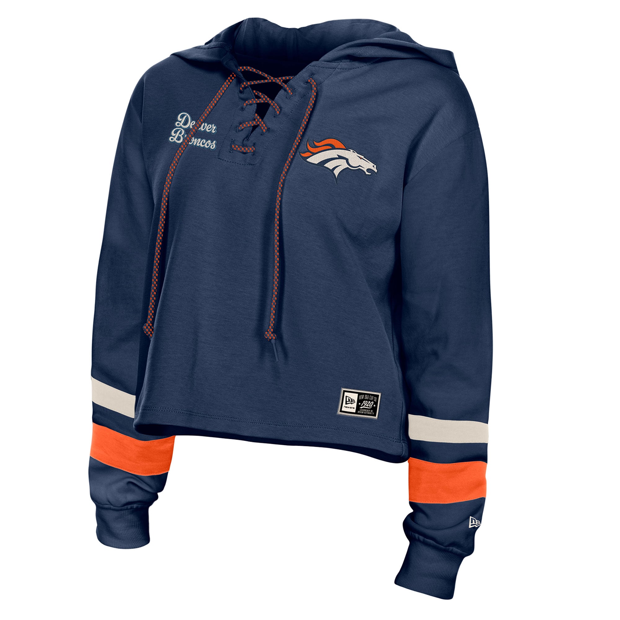 Sweat à capuche rétro lacets New Era bleu marine Denver Broncos pour femmes grandes tailles
