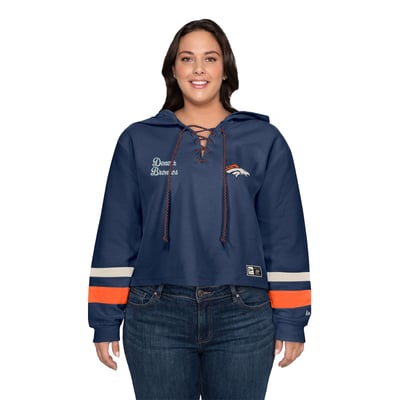 Denver Broncos New Era Women's Plus Throwback Lace-Up Hoodie - Navy
