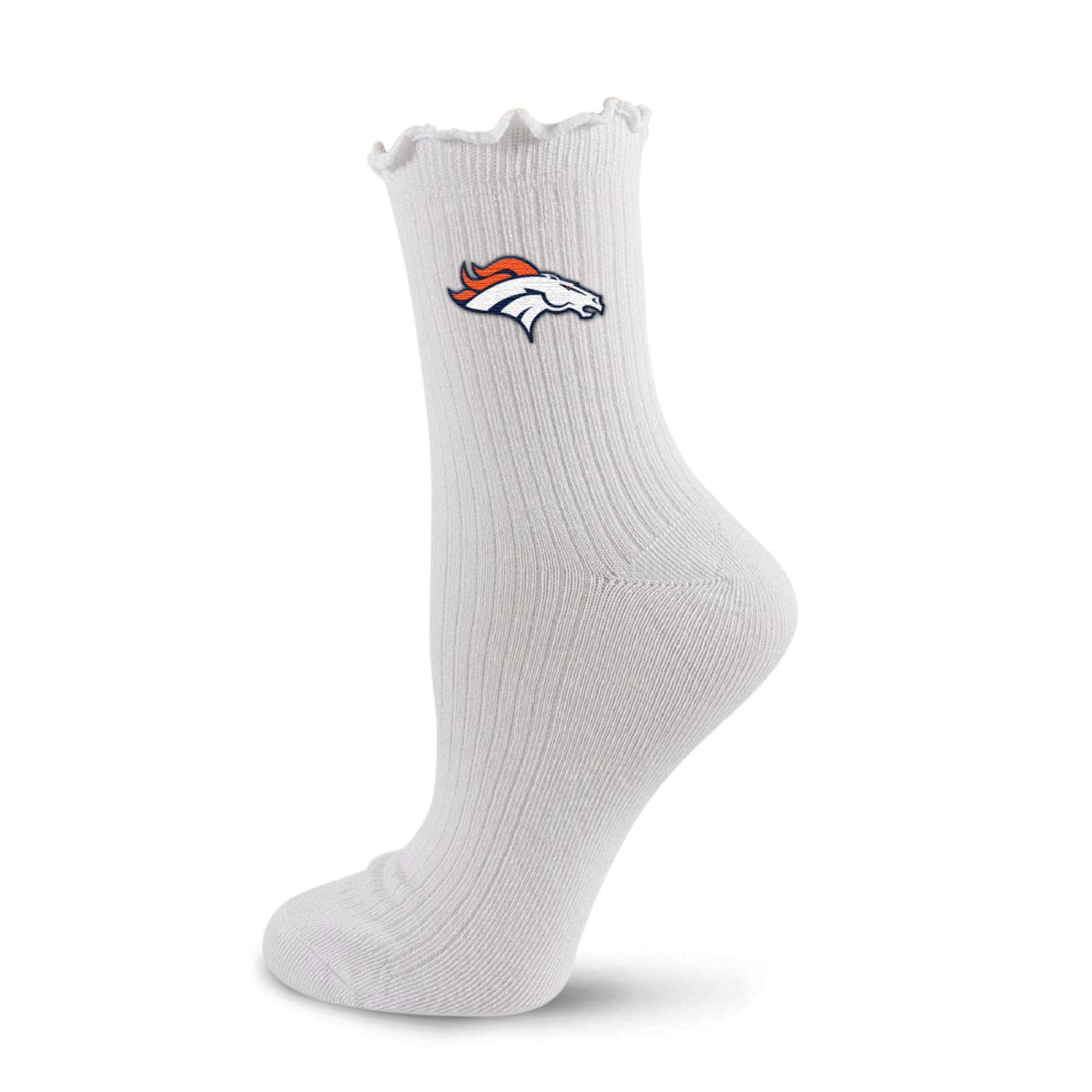 Women's PRO Compression  White Denver Broncos Logo Lettuce Hem Quarter Socks