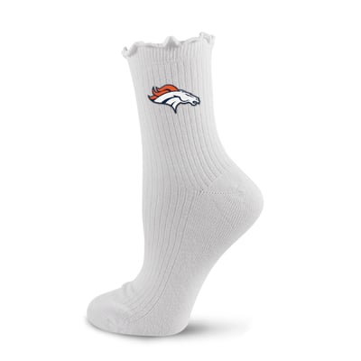  Denver Broncos PRO Compression Logo Lettuce Hem Quarter Socks - White