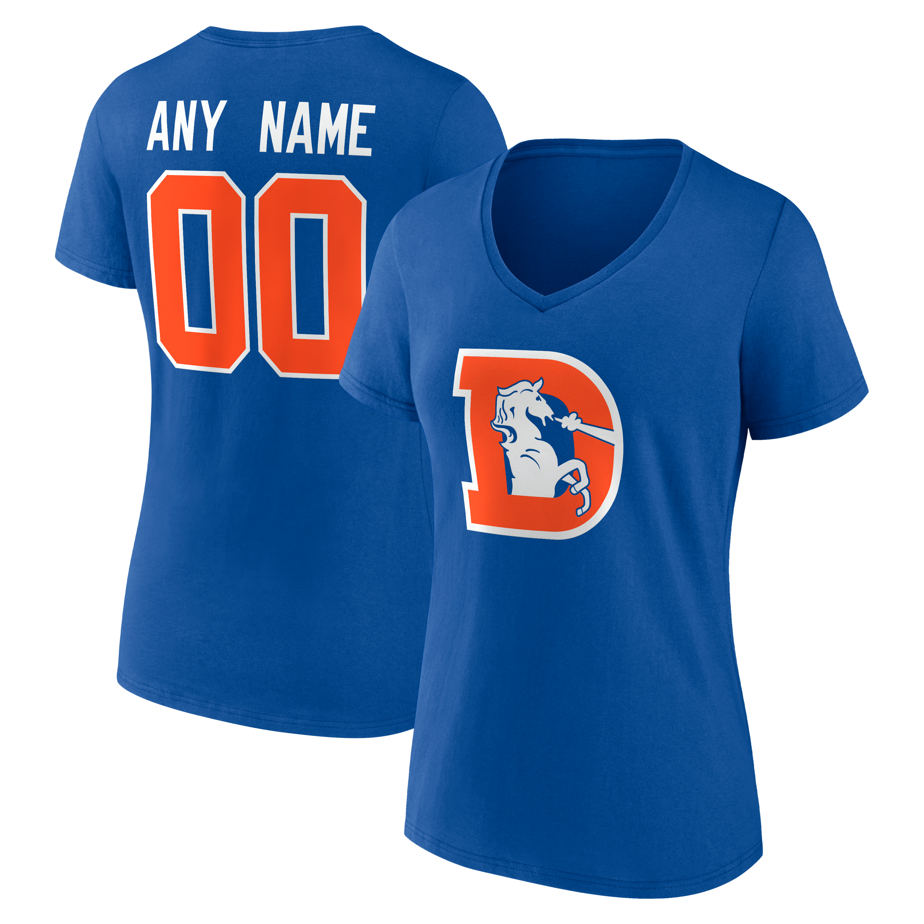Women's Royal Denver Broncos Team Authentic Classic Personalized Name & Number V-Neck T-Shirt
