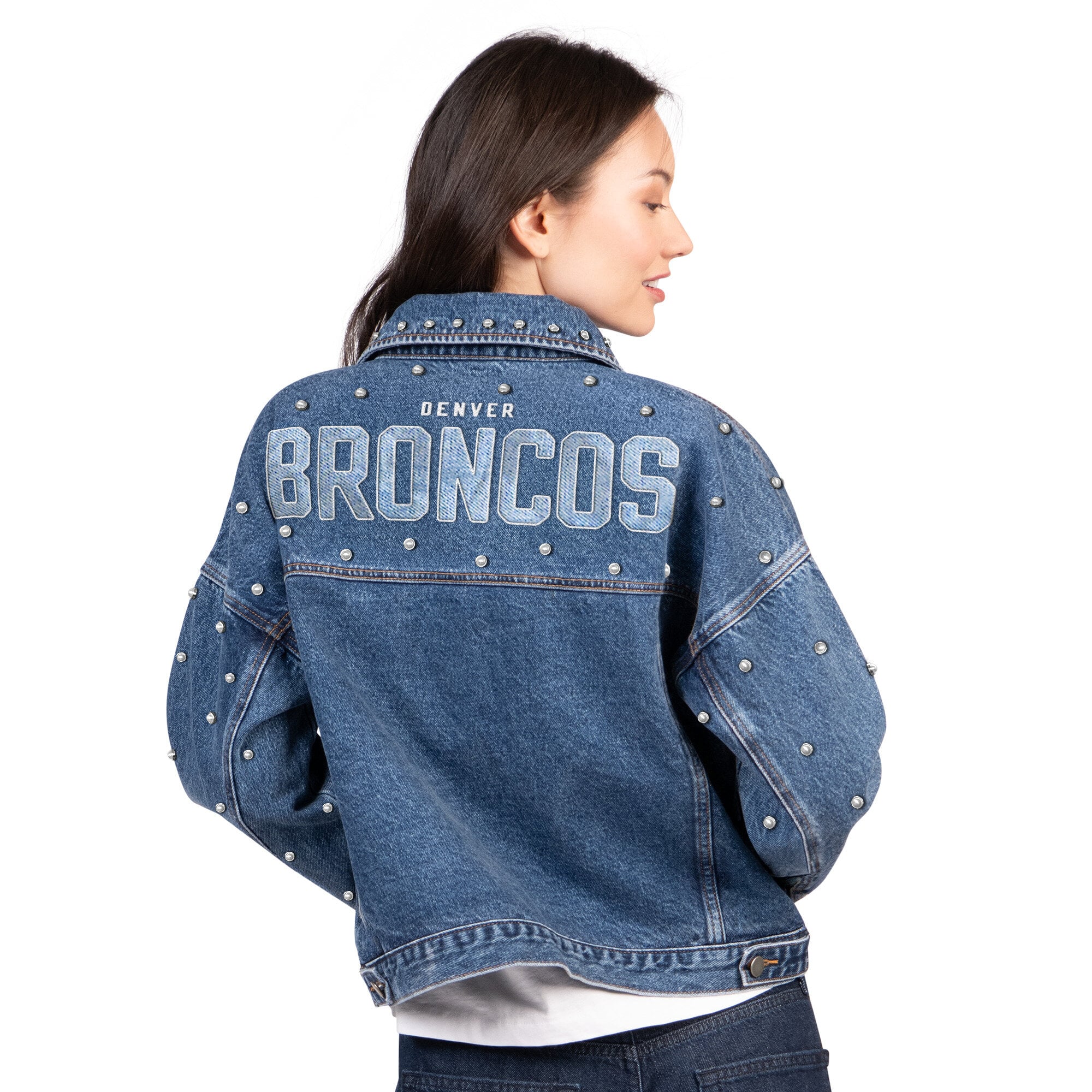Veste en jean Starter Denim Denver Broncos Pearl Icon à boutons pour femme