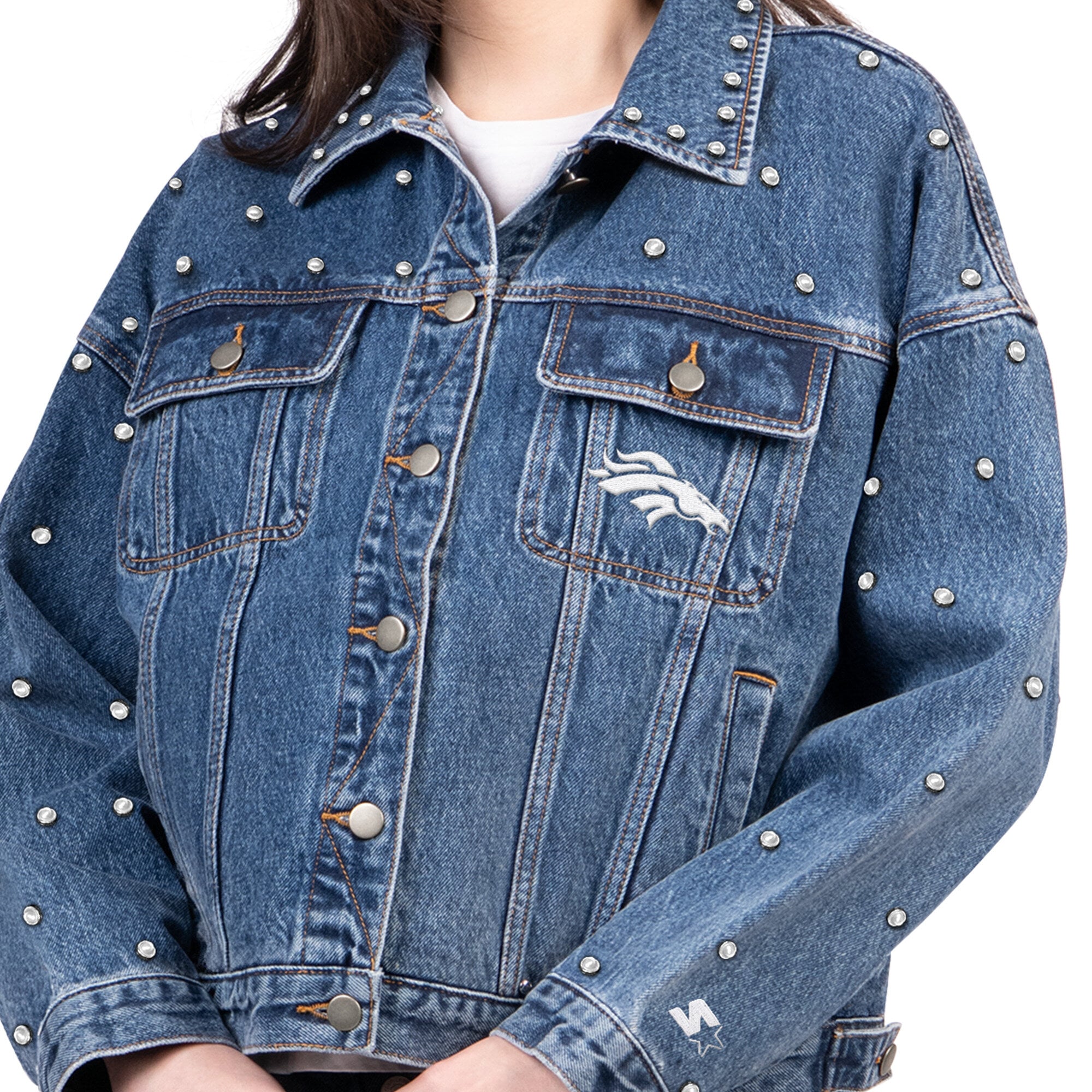 Veste en jean Starter Denim Denver Broncos Pearl Icon à boutons pour femme