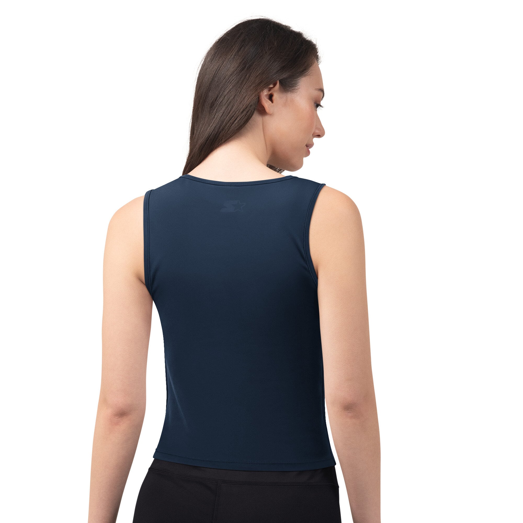 Women's  Starter Navy Denver Broncos Athleisure Cropped Tank Top