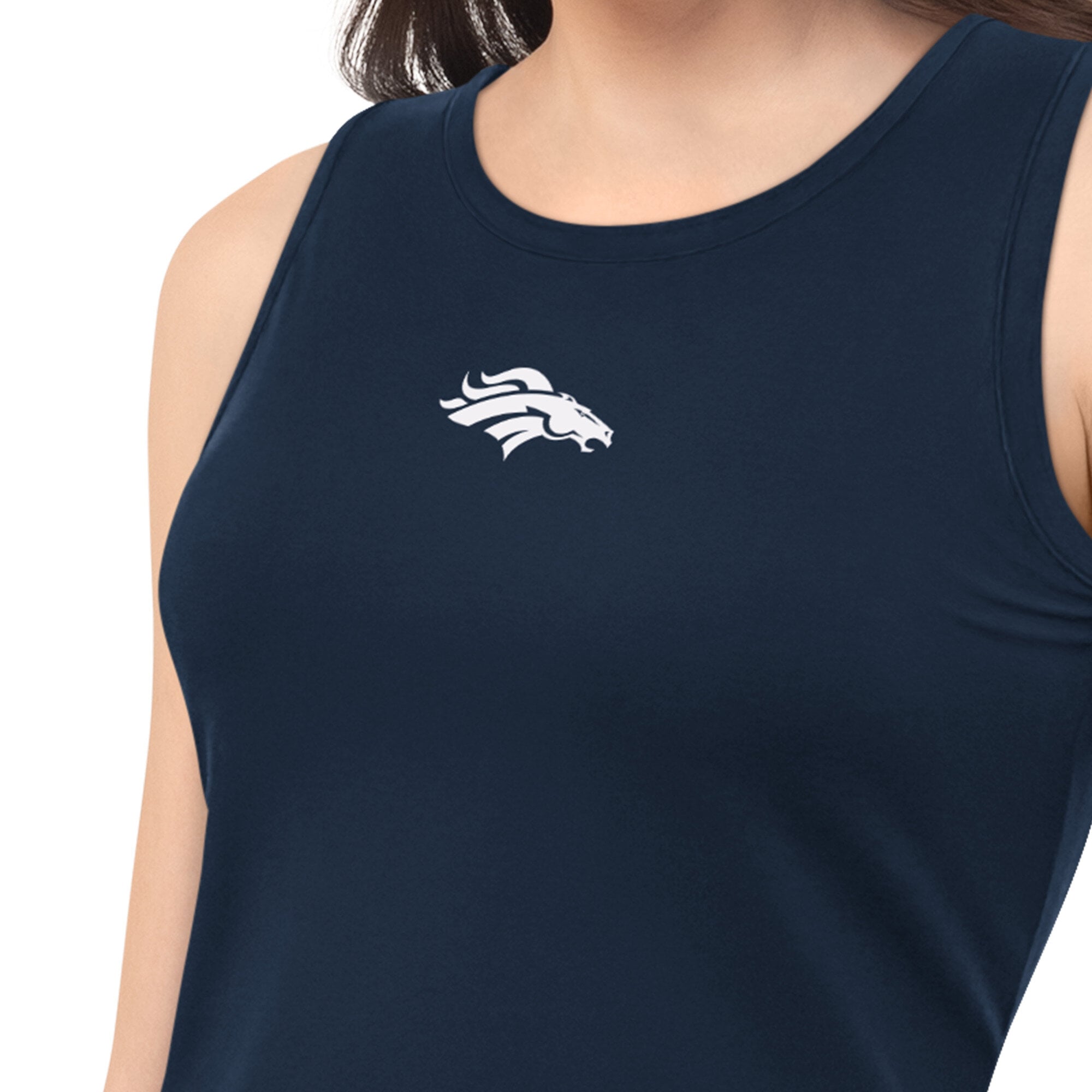 Women's  Starter Navy Denver Broncos Athleisure Cropped Tank Top