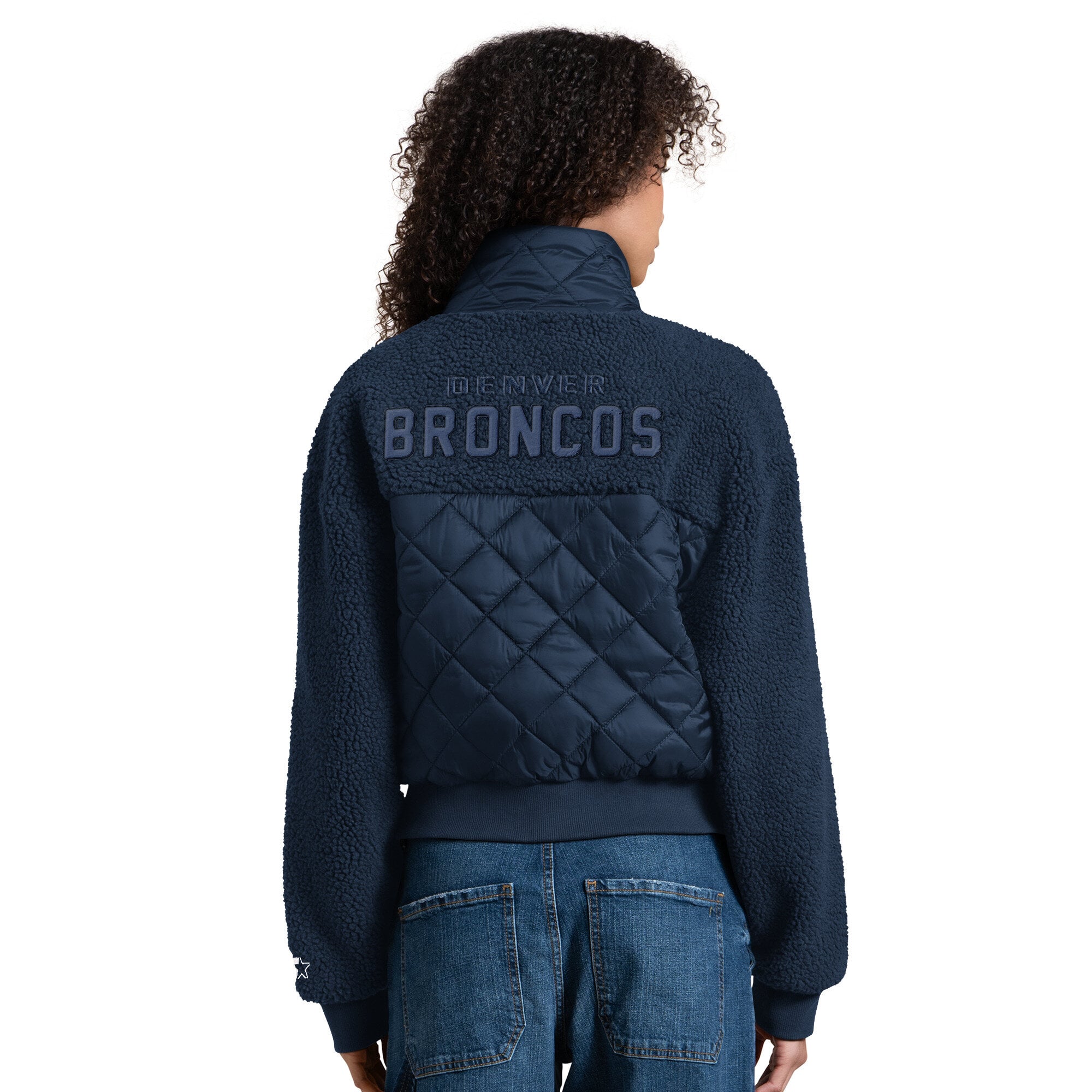 Veste zippée intégrale Starter Navy Denver Broncos Journeyman Sherpa pour femme