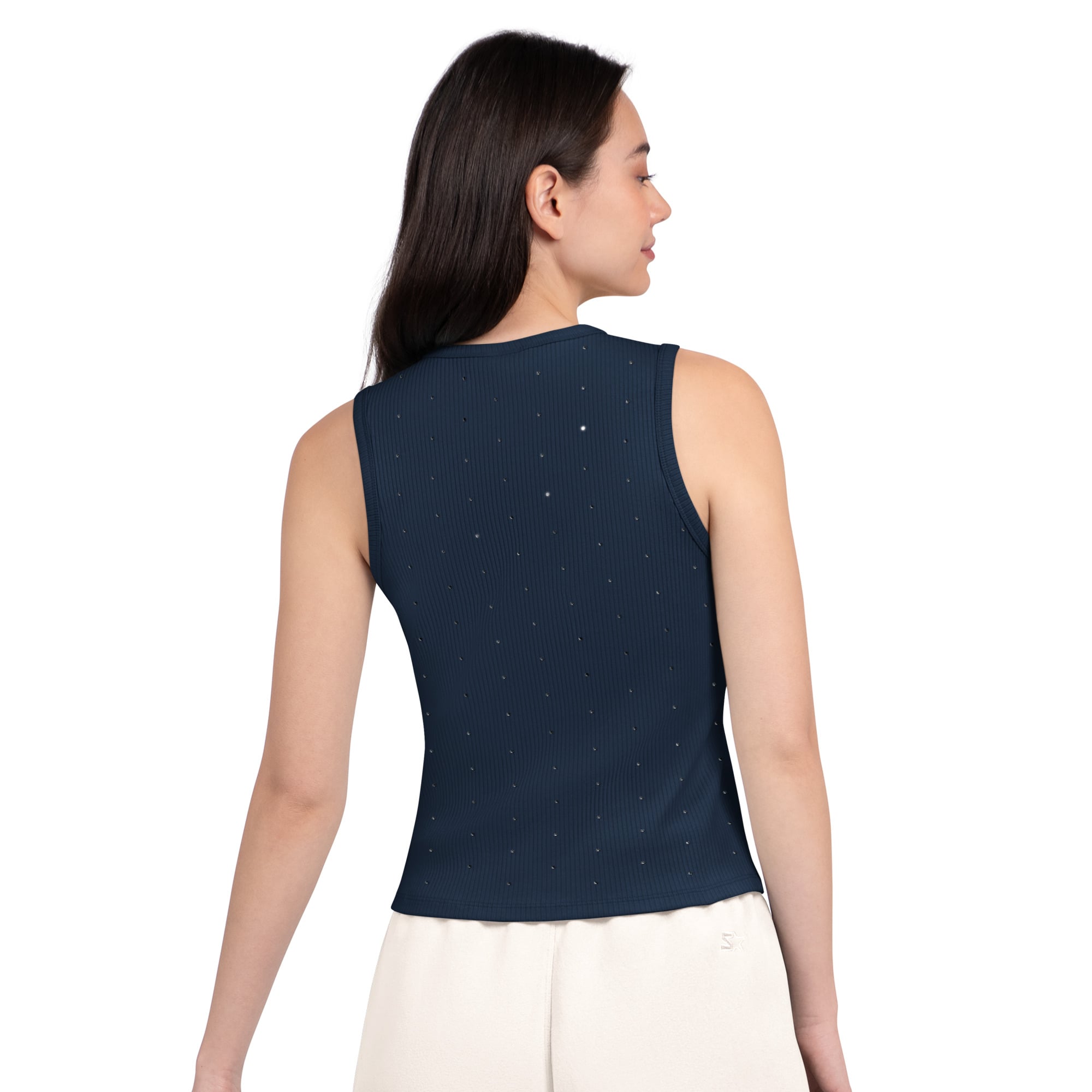 Débardeur côtelé Starter pour femme, bleu marine, Denver Broncos, orné de strass