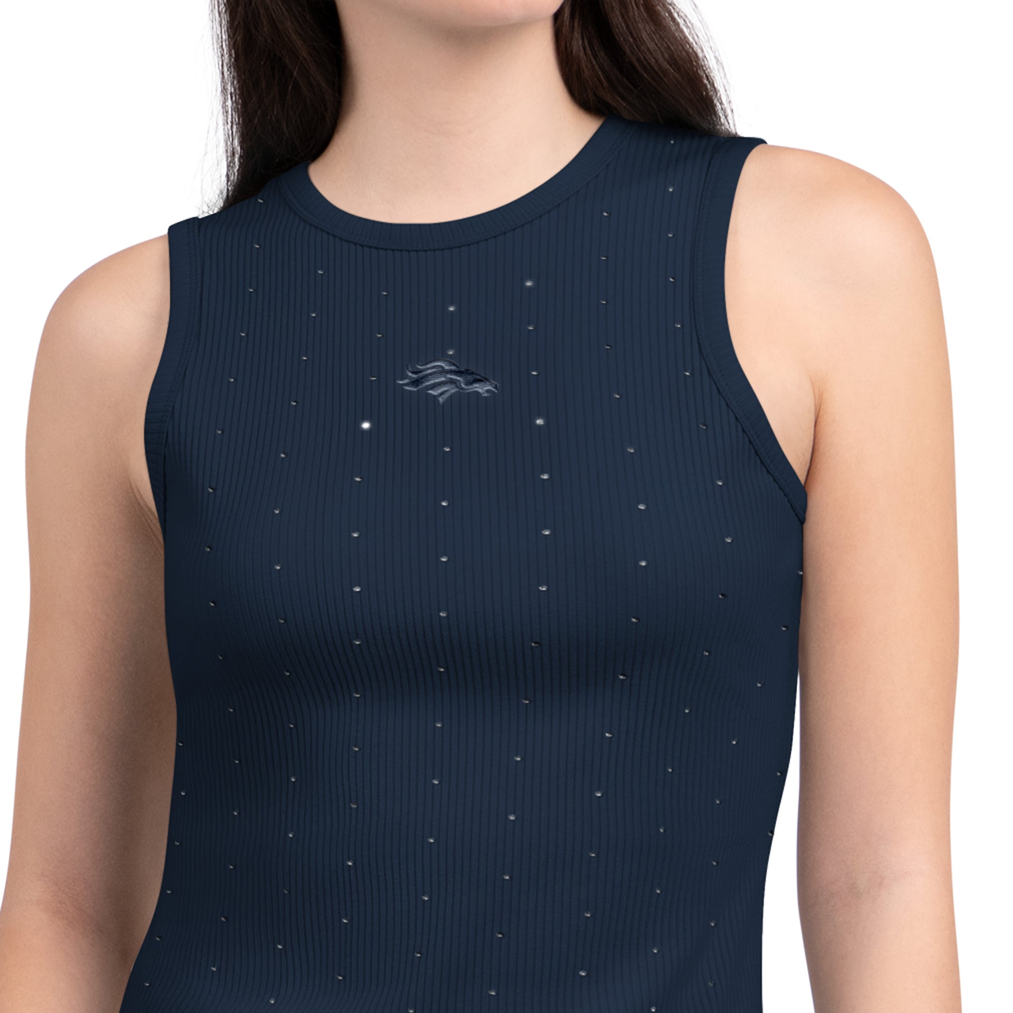 Débardeur côtelé Starter pour femme, bleu marine, Denver Broncos, orné de strass