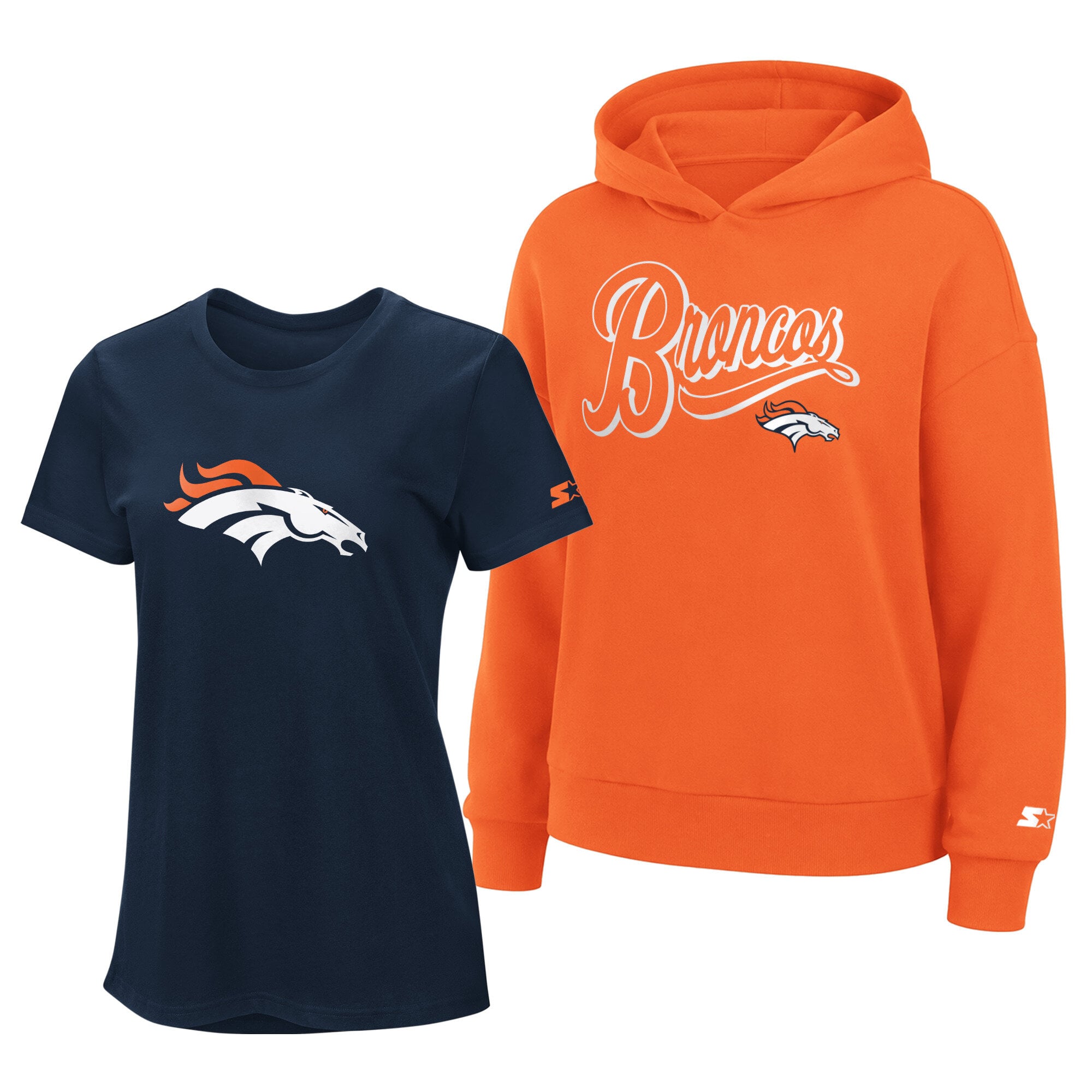 Ensemble sweat à capuche et t-shirt Starter bleu marine/orange Denver Broncos pour femmes