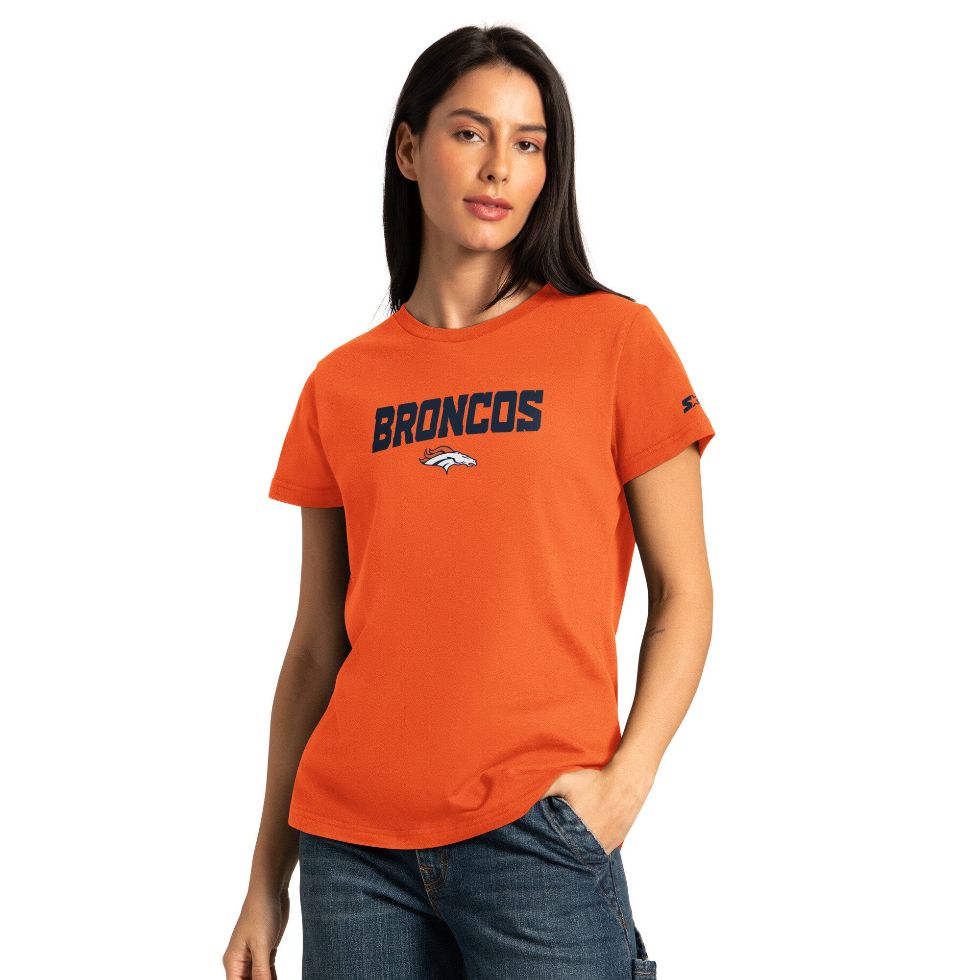 Pack de t-shirts à manches courtes et longues Starter orange/gris Denver Broncos pour femmes