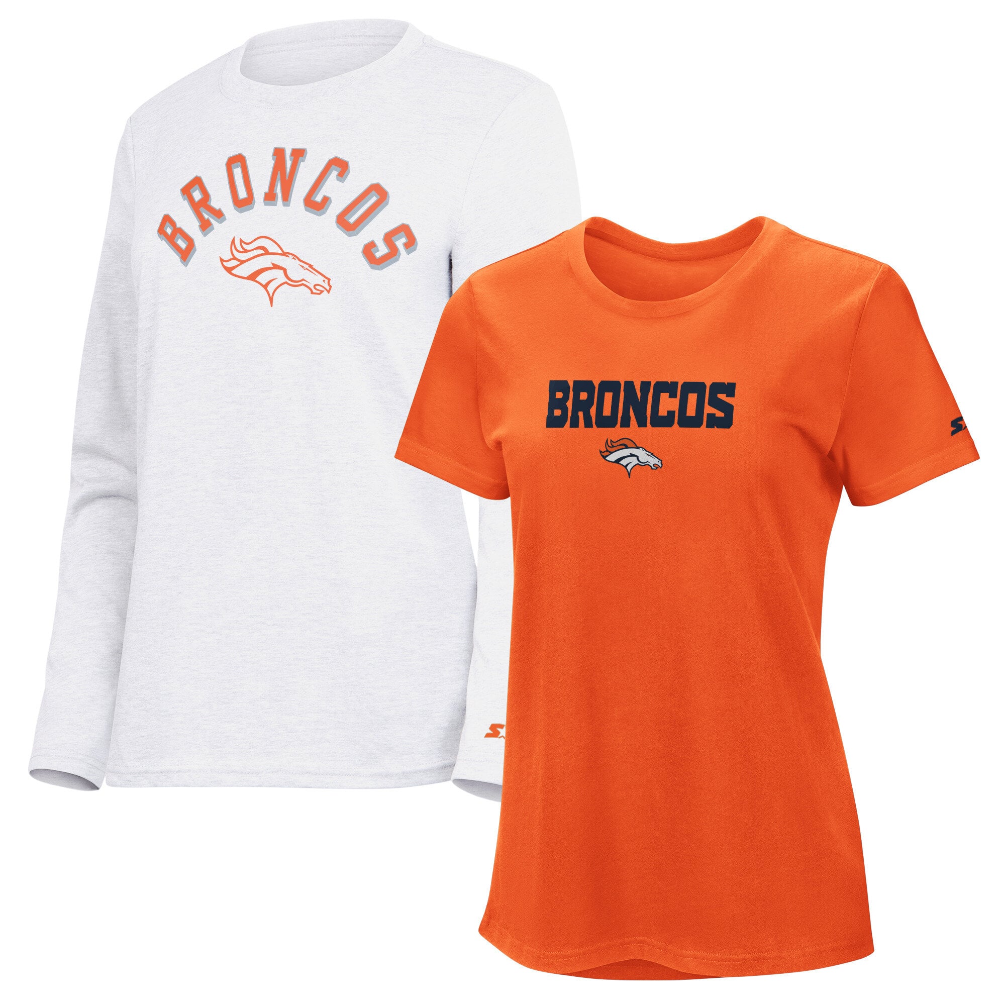 Pack de t-shirts à manches courtes et longues Starter orange/gris Denver Broncos pour femmes