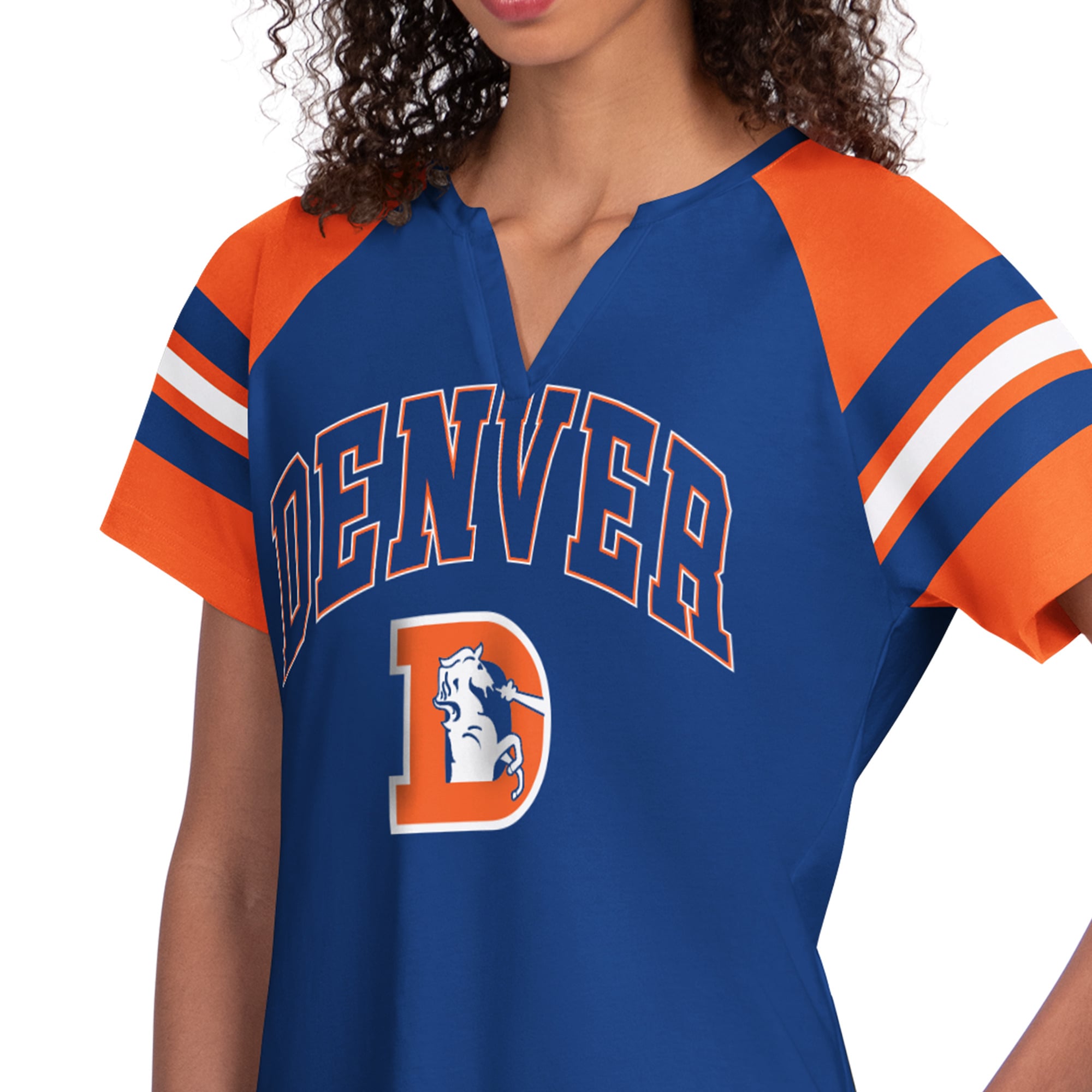 Women's Starter  Royal Denver Broncos Game On Notch Neck Raglan T-Shirt