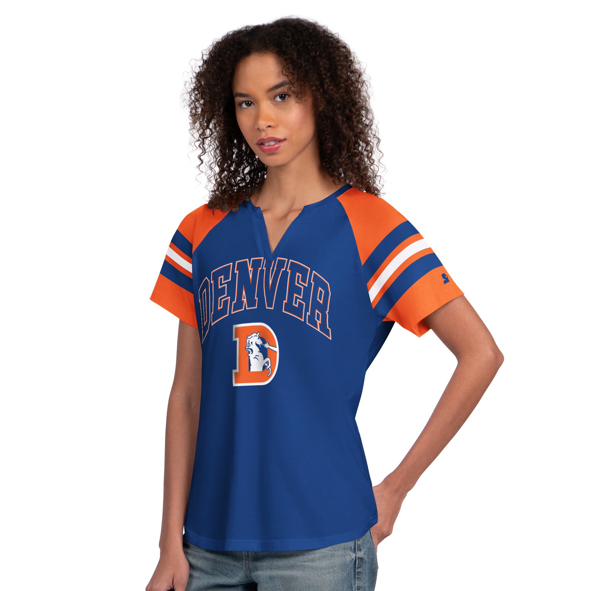 Women's Starter Royal Denver Broncos Game On Notch Neck Raglan T-Shirt