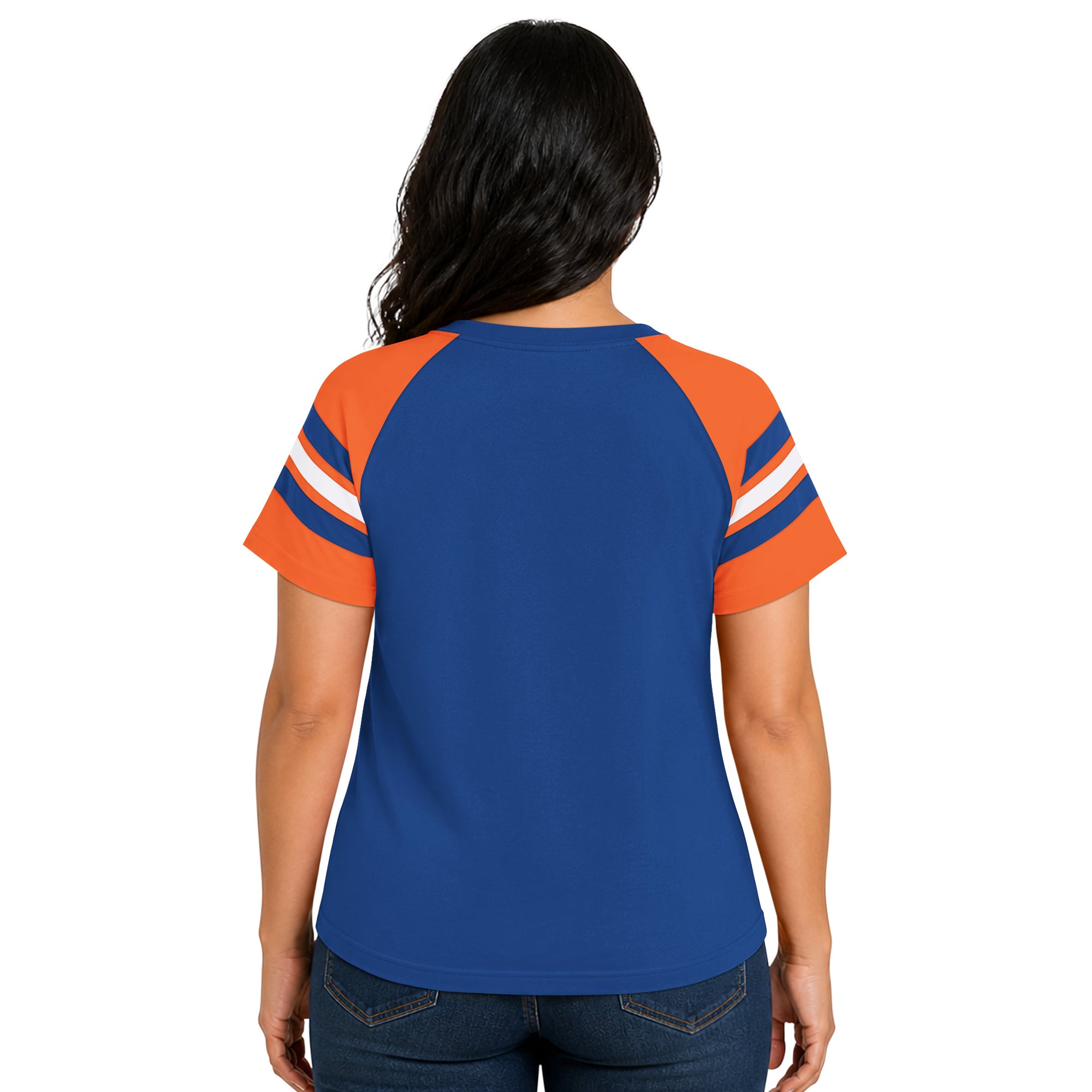 T-shirt raglan à col cranté Starter Royal Denver Broncos pour femme, grande taille, style rétro.
