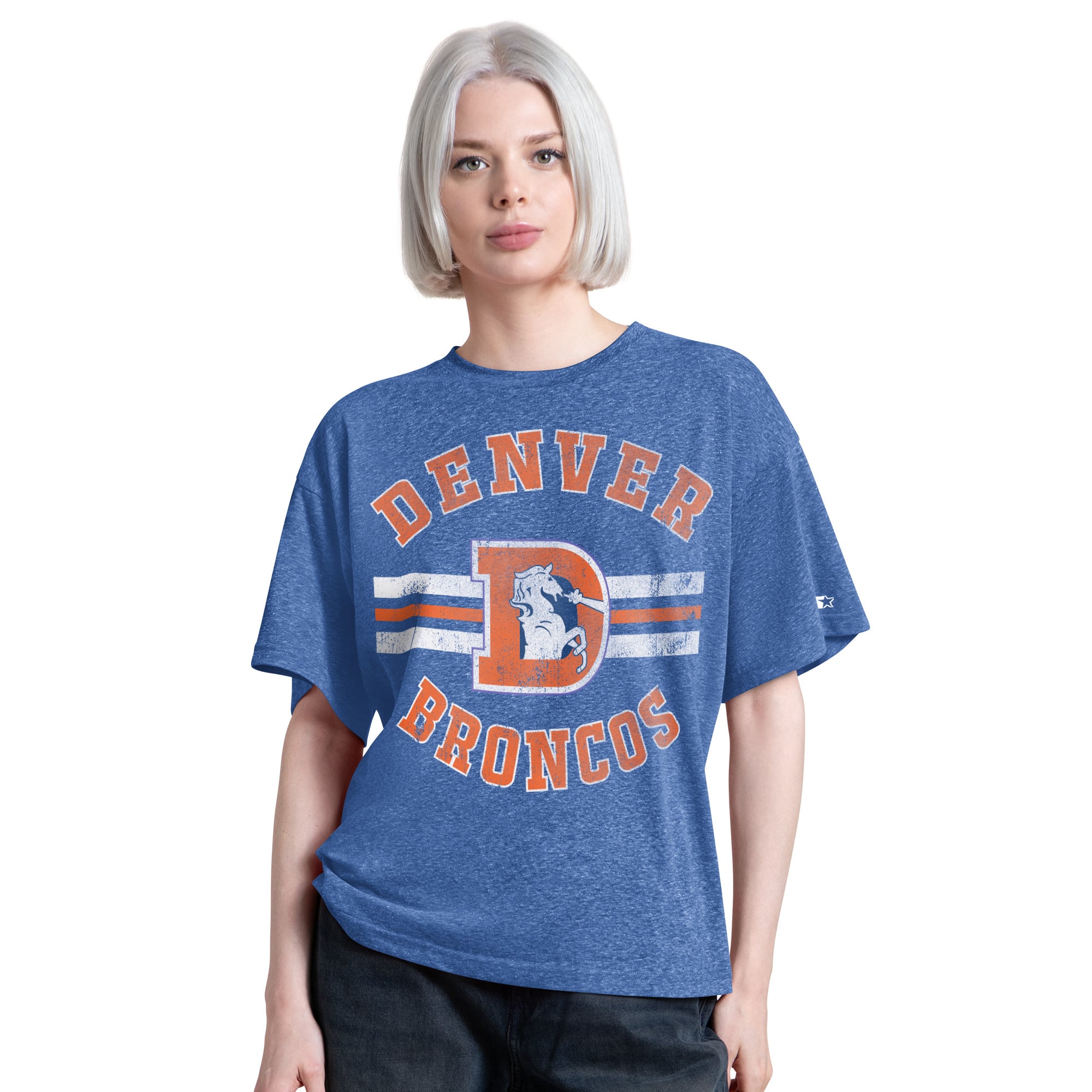 T-shirt Starter Royal Denver Broncos Vintage Jump Shot Boyfriend Tri-Blend pour femme