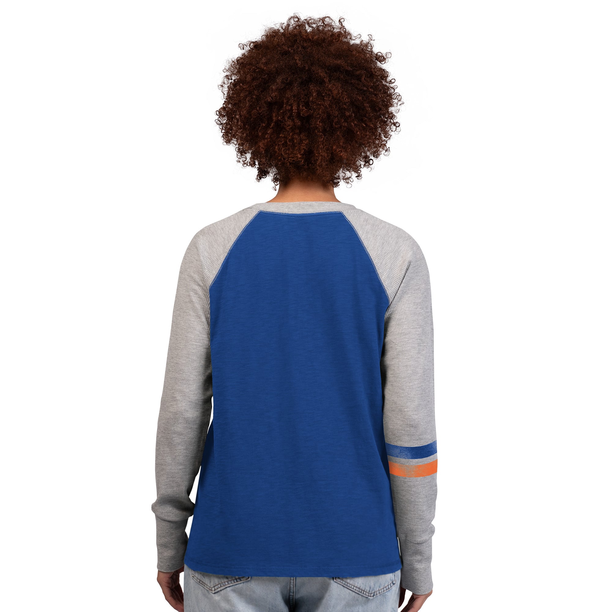 T-shirt à manches longues raglan en maille gaufrée Starter Royal/Gris Denver Broncos pour femmes