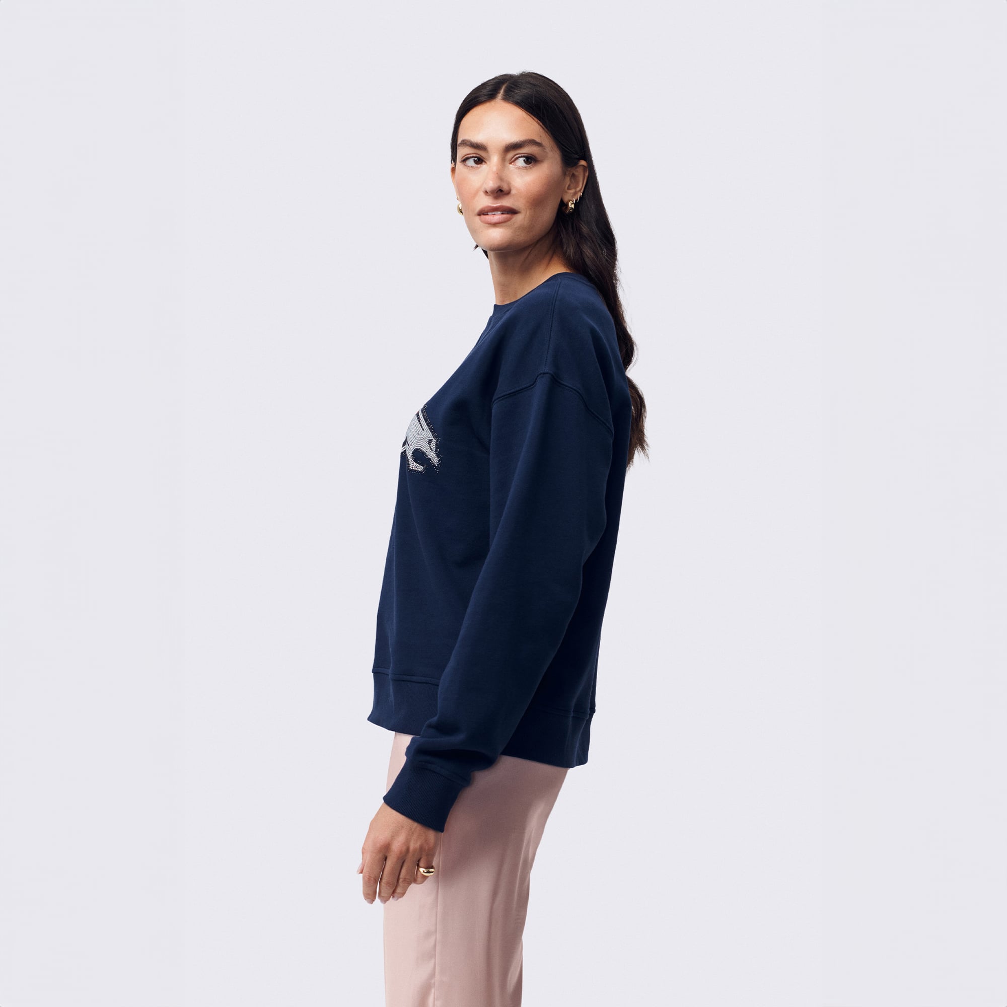 Sweat-shirt Terez Navy Denver Broncos pour femme avec logo en pierre précieuse