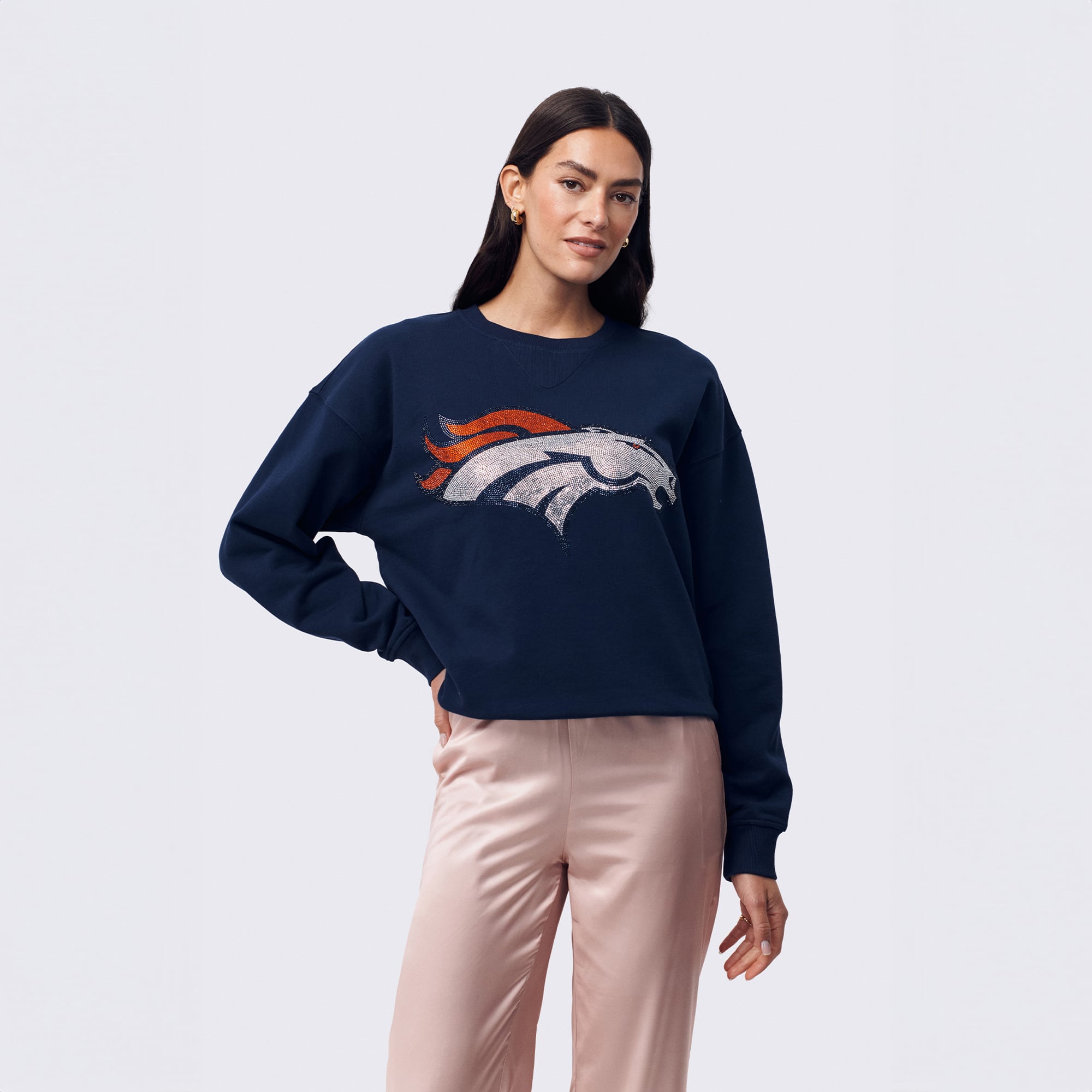 Sweat-shirt Terez Navy Denver Broncos pour femme avec logo en pierre précieuse