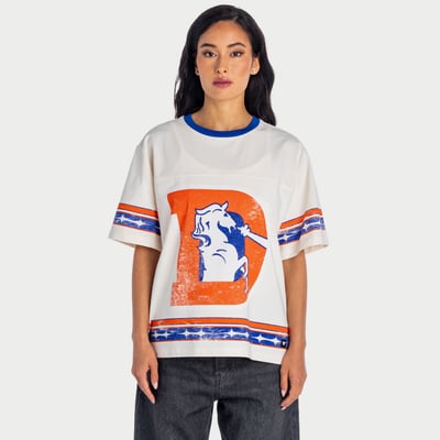  Denver Broncos The Wild Collective Women's Oversized Established Boyfriend T-Shirt - Cream