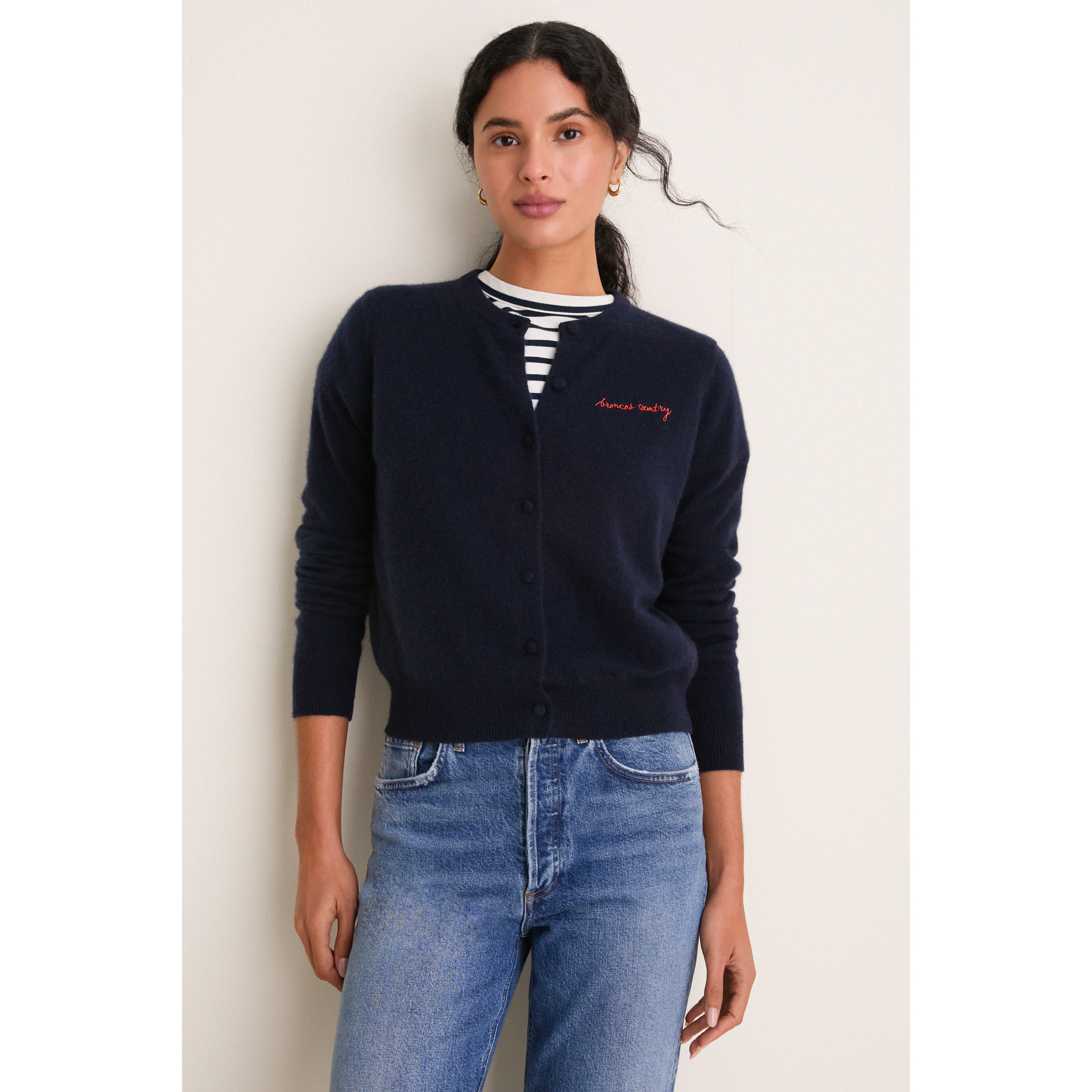 Gilet en cachemire à boutons Tuckernuck bleu marine Denver Broncos pour femme