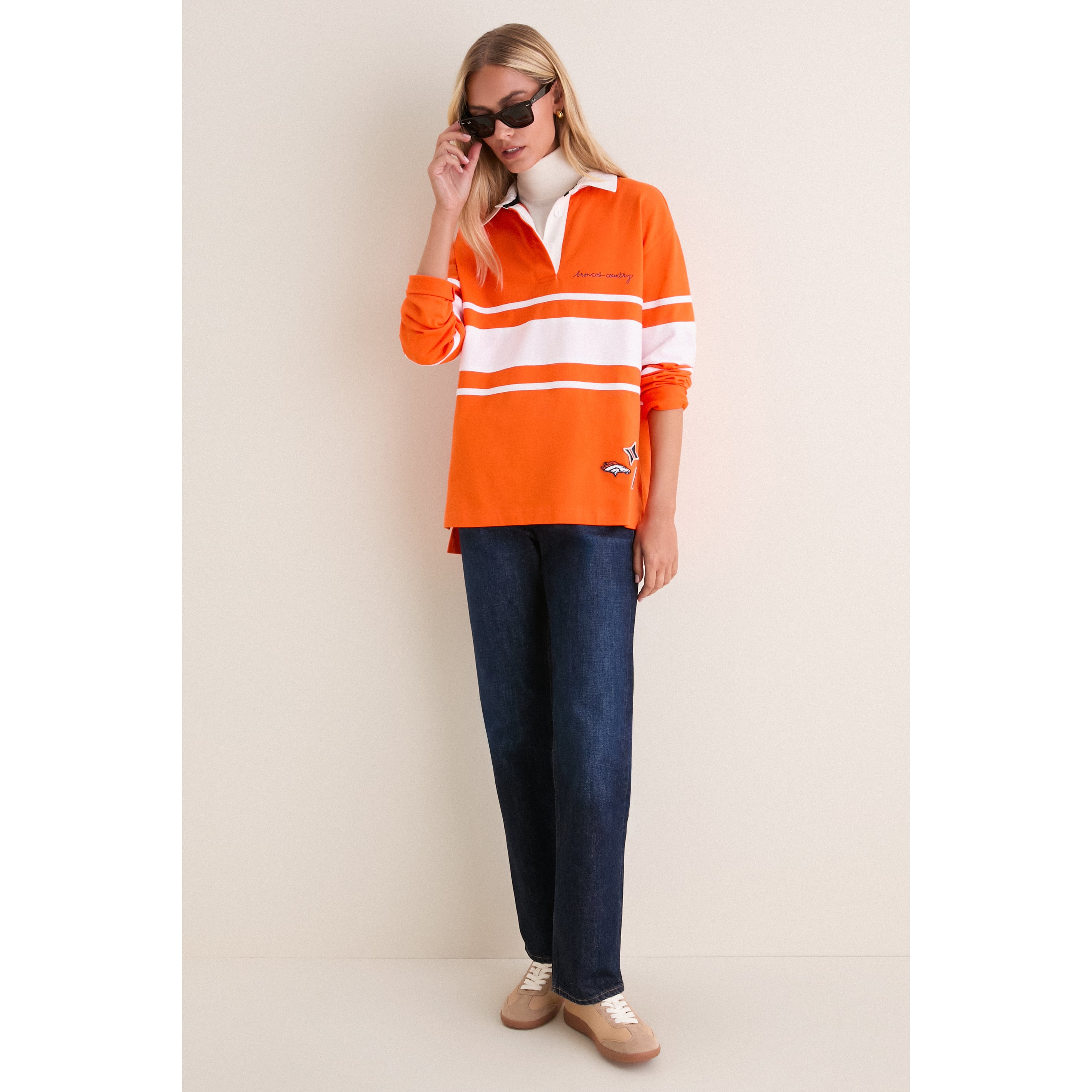Polo de rugby à manches longues Tuckernuck orange Denver Broncos pour femme