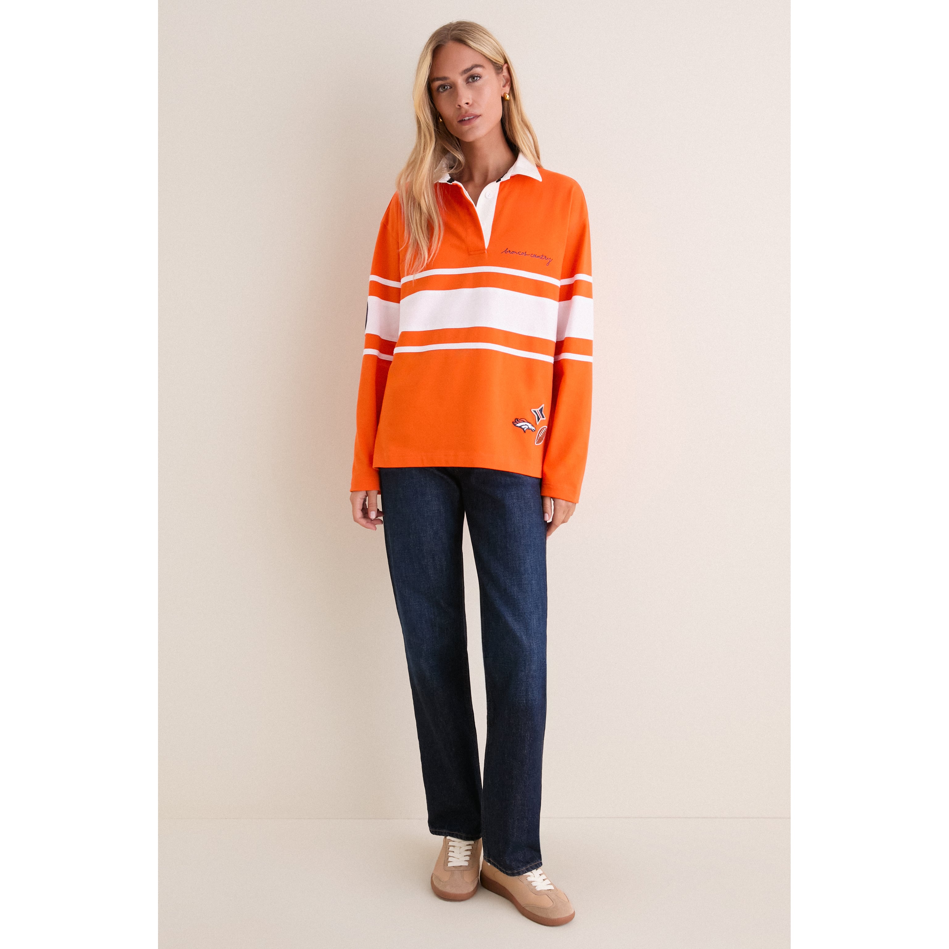Polo de rugby à manches longues Tuckernuck orange Denver Broncos pour femme