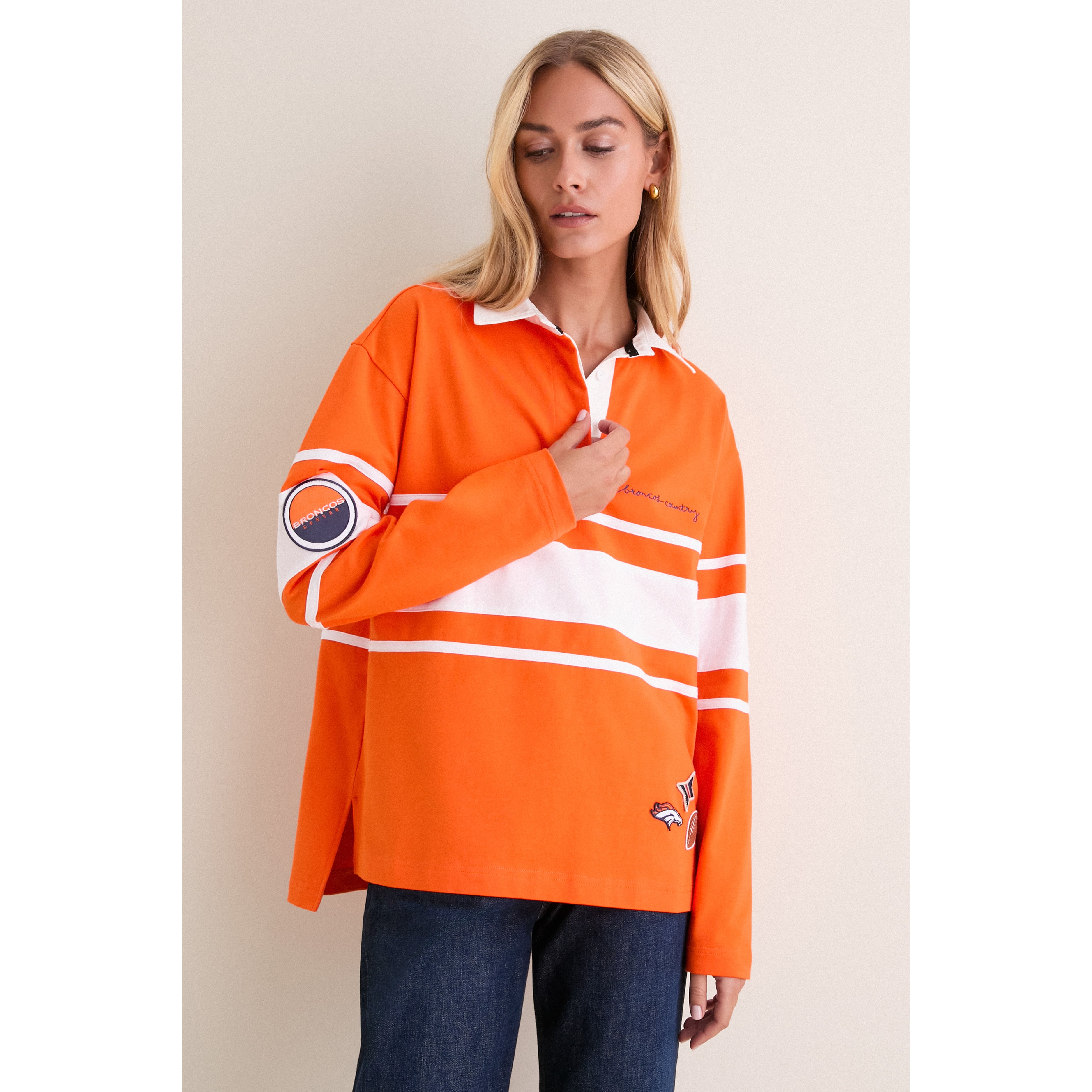 Polo de rugby à manches longues Tuckernuck orange Denver Broncos pour femme