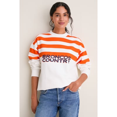 Denver Broncos Tuckernuck Women's Stripe Sweatshirt - White/Orange