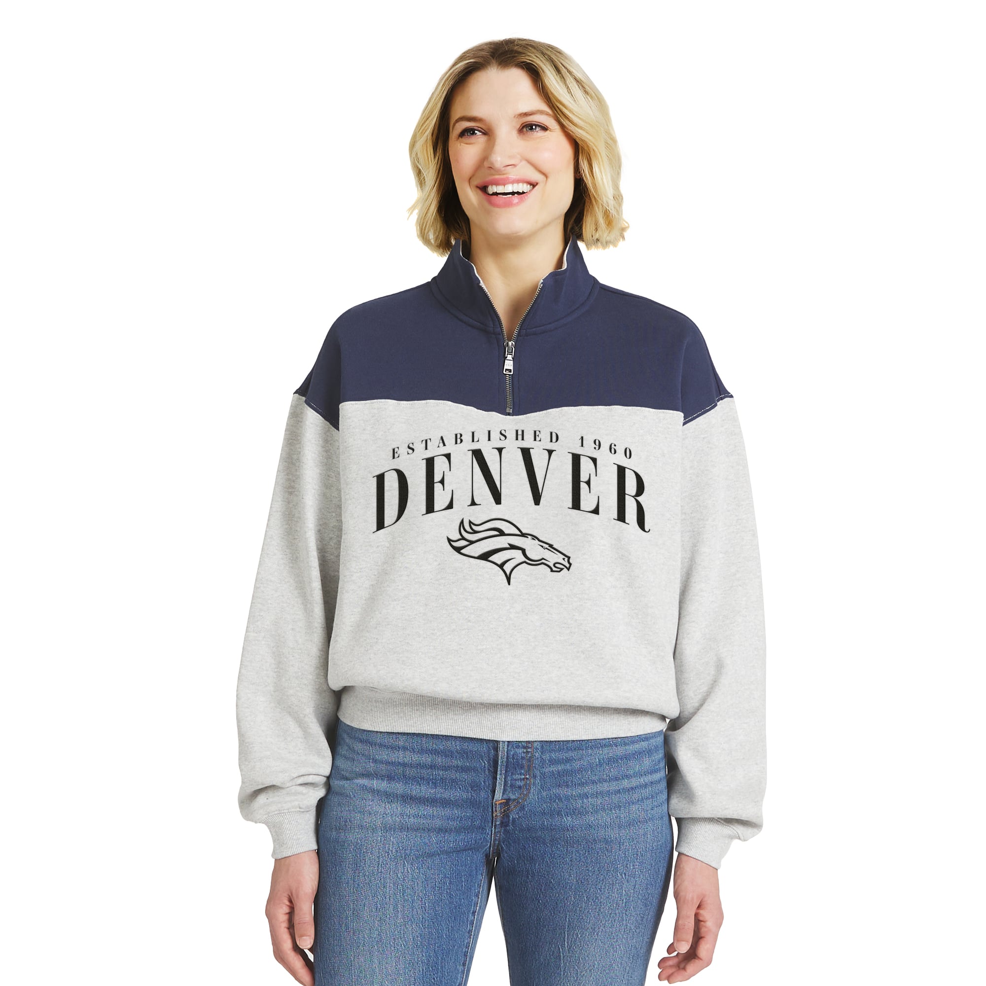 Pull à demi-zip colorblock gris chiné Denver Broncos de la marque WEAR by Erin Andrews pour femme