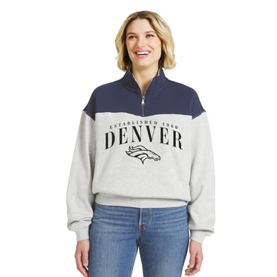 Denver Broncos WEAR by Erin Andrews Women's Colorblock Half-Zip Pullover - Heather Gray