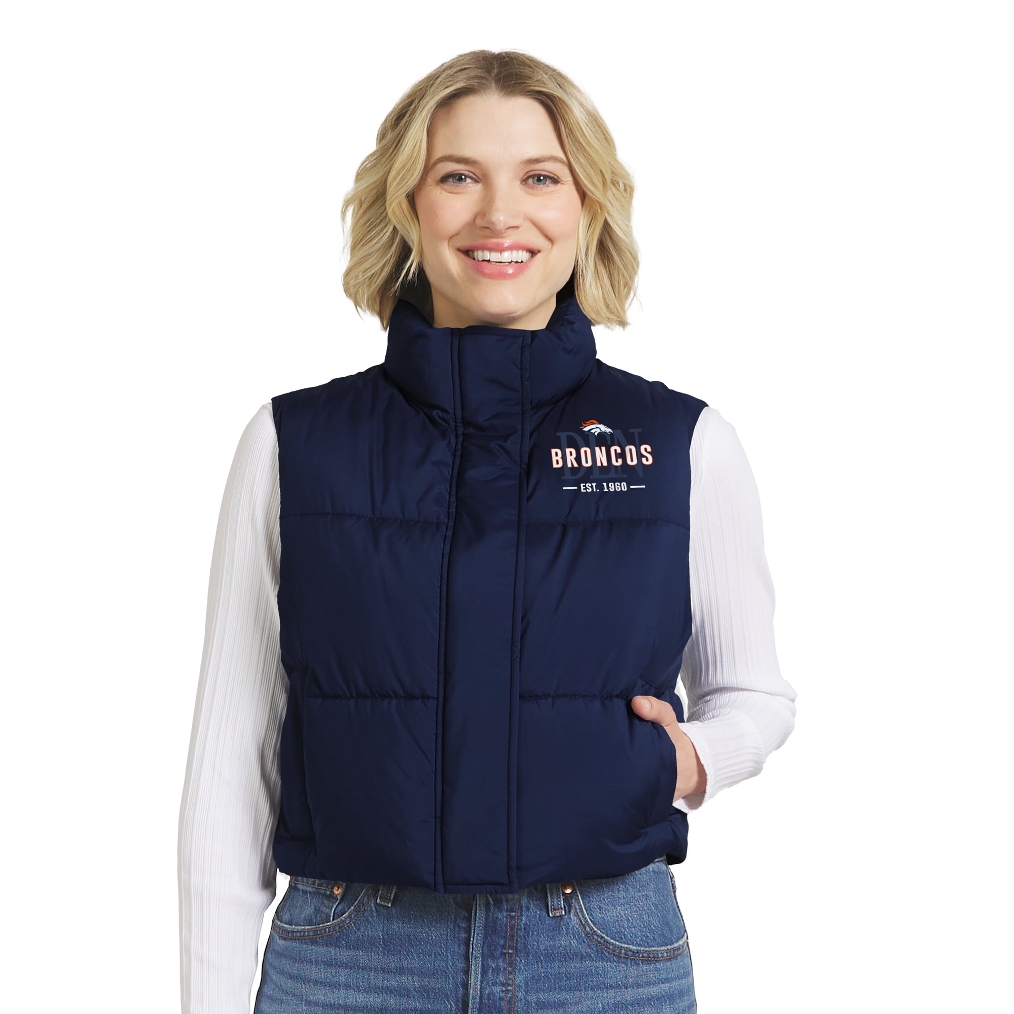 Gilet matelassé court zippé bleu marine Denver Broncos de la marque WEAR by Erin Andrews