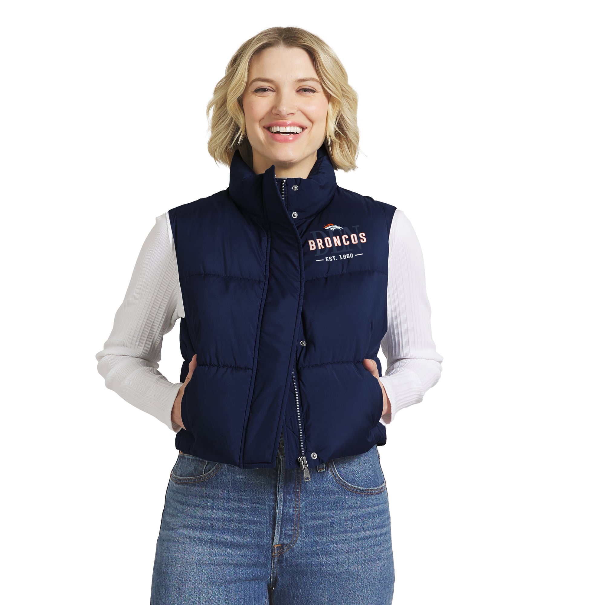 Gilet matelassé court zippé bleu marine Denver Broncos de la marque WEAR by Erin Andrews