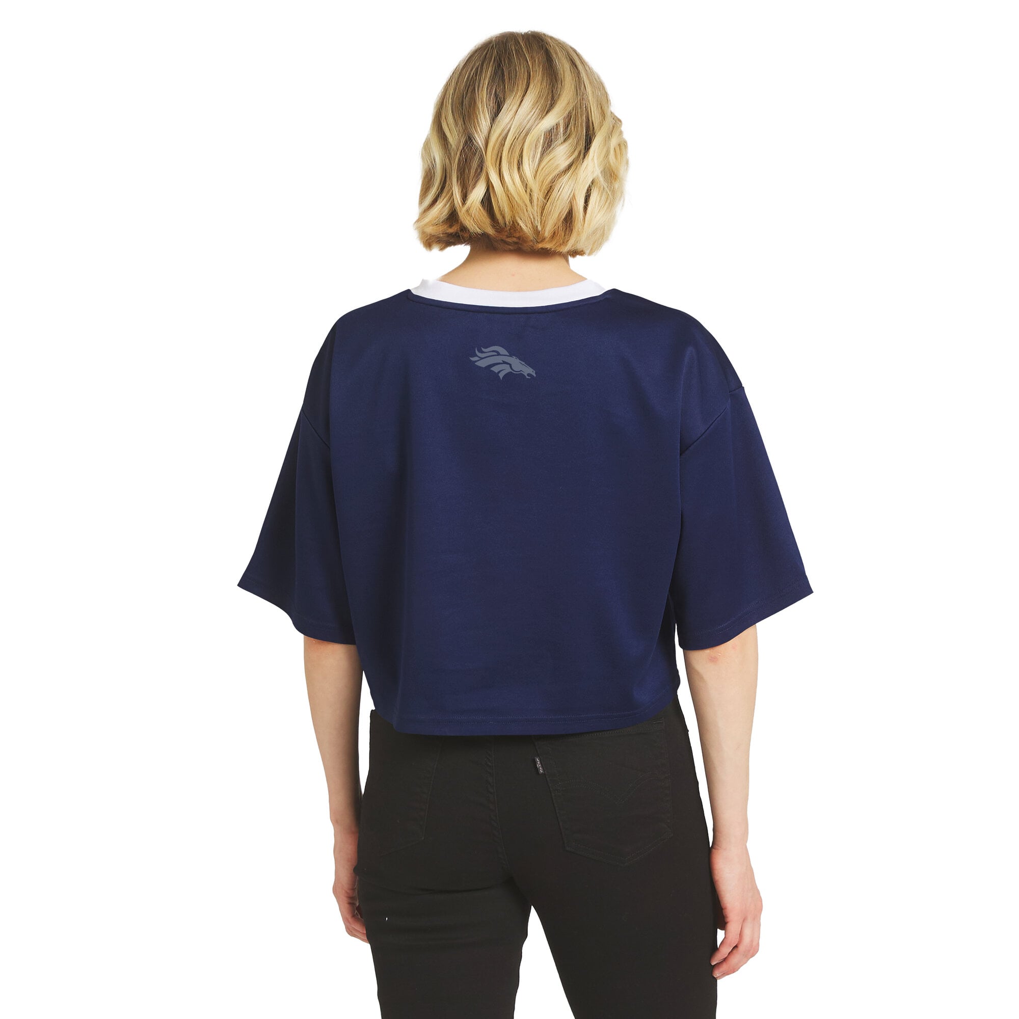 Women's WEAR by Erin Andrews Navy Denver Broncos Cropped V-Neck Jersey T-Shirt