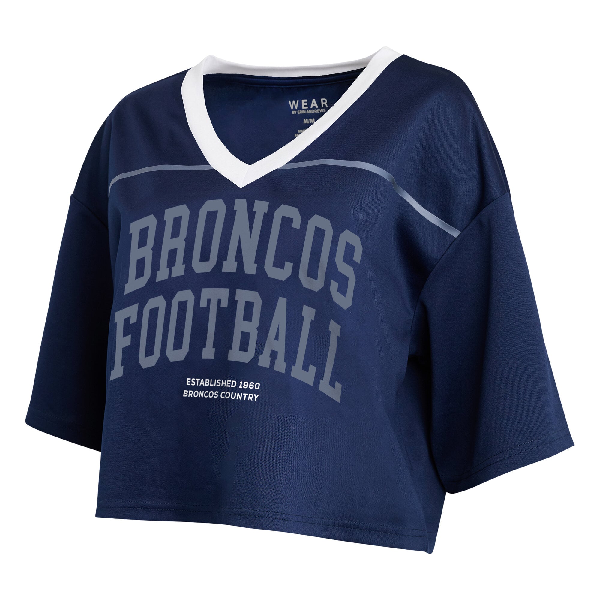 Women's WEAR by Erin Andrews Navy Denver Broncos Cropped V-Neck Jersey T-Shirt