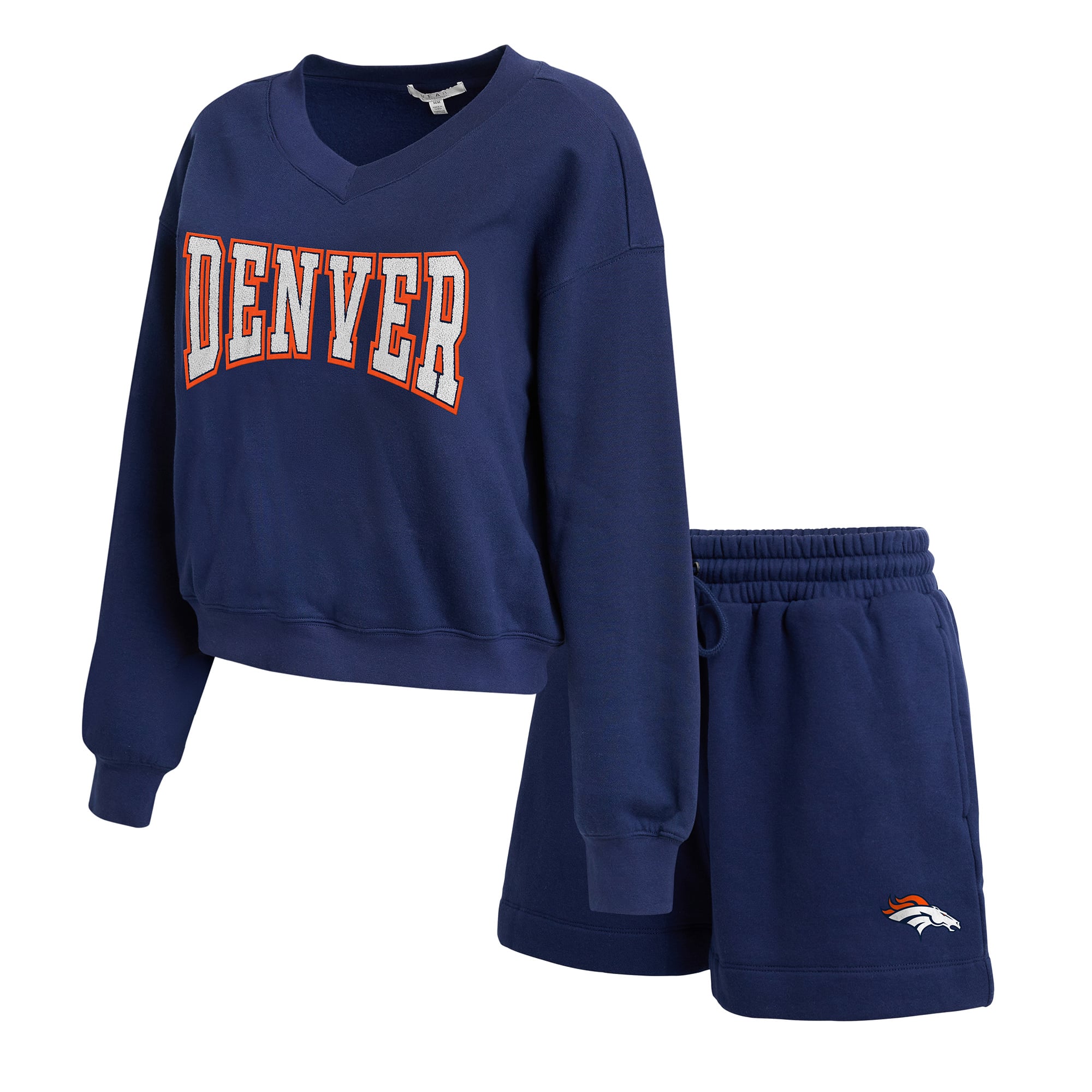 Women's WEAR by Erin Andrews Navy Denver Broncos Fleece V-Neck Lounge Set