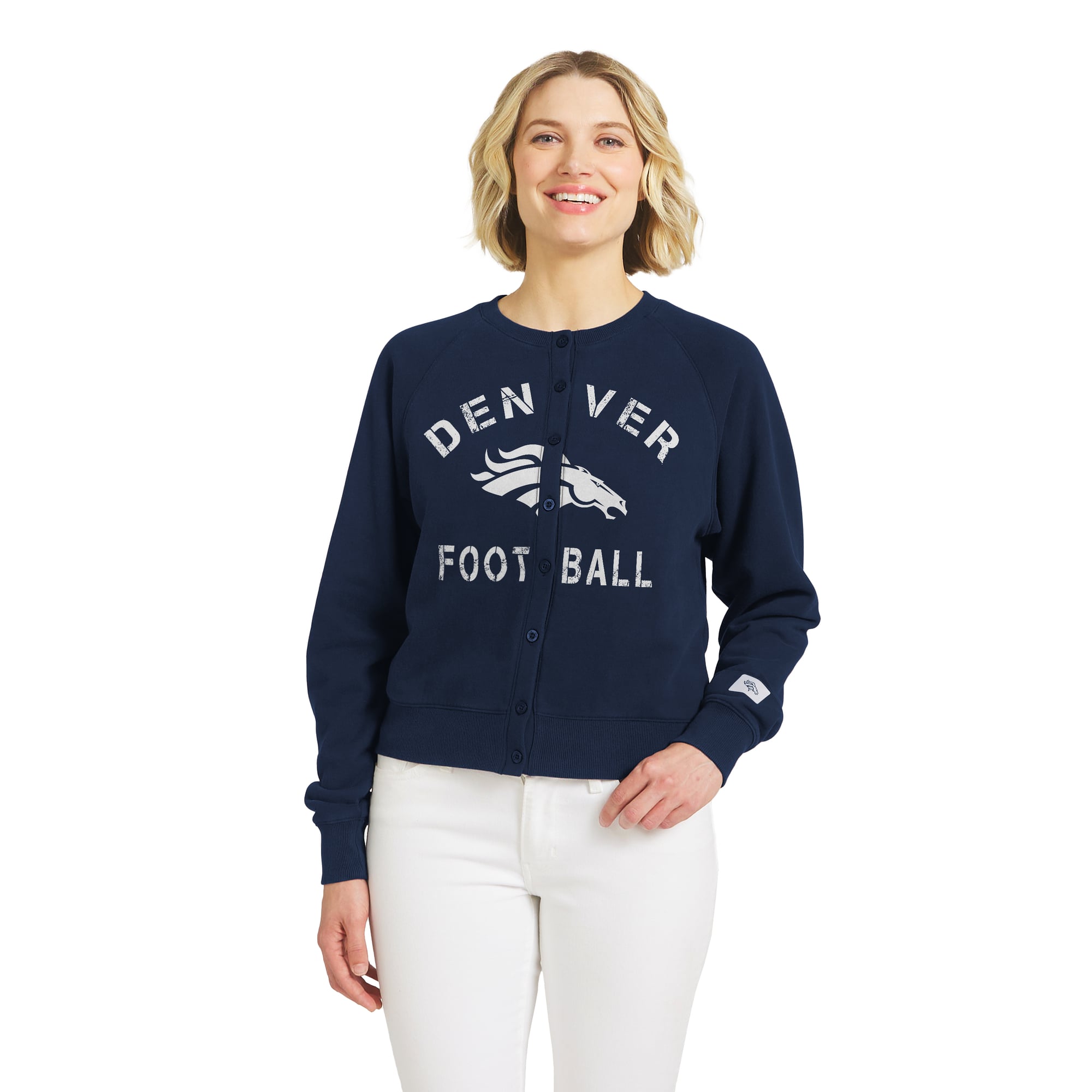 Gilet cardigan chiné bleu marine Denver Broncos pour femme de la marque WEAR by Erin Andrews