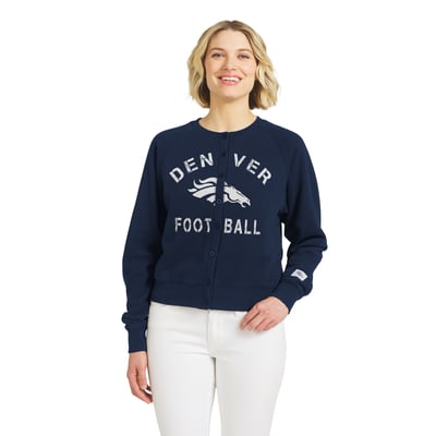  Denver Broncos WEAR by Erin Andrews Women's Heathered Crew Cardigan Sweater - Navy