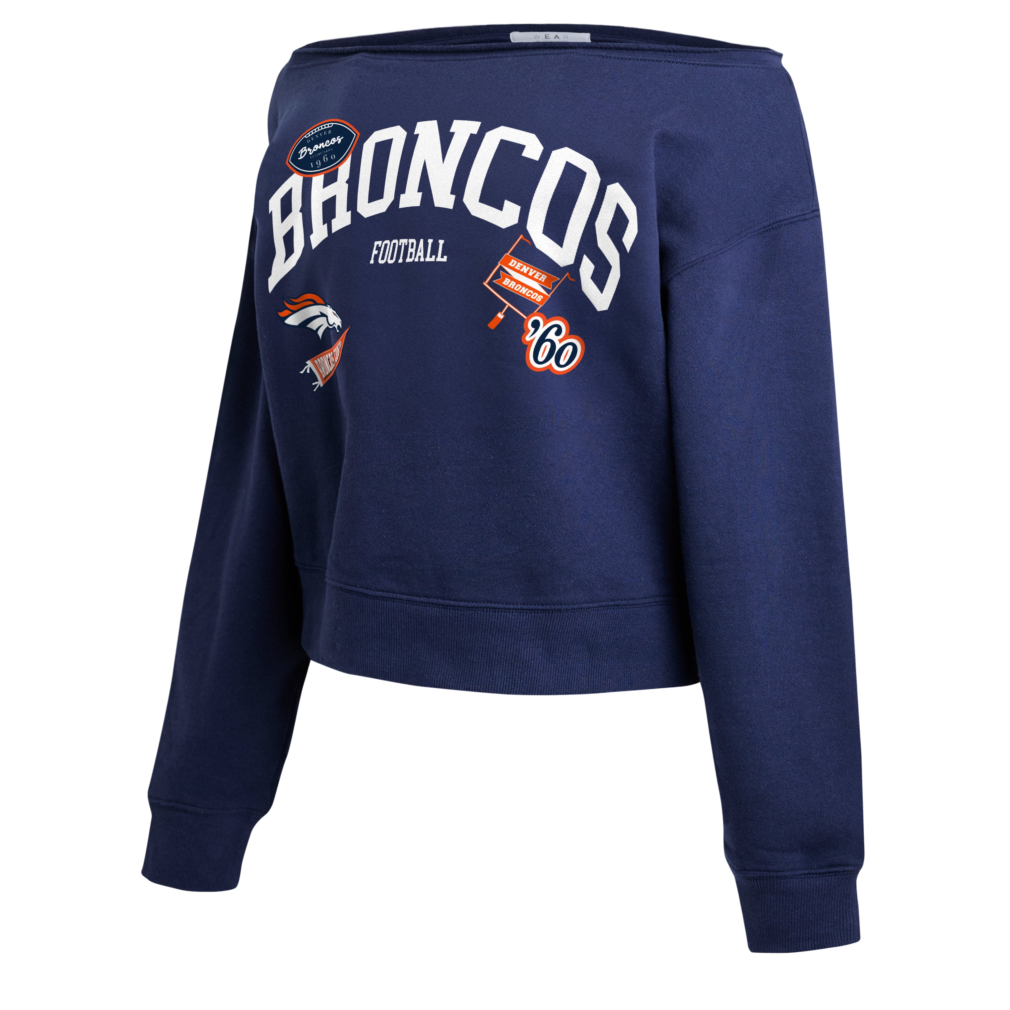 Women's WEAR by Erin Andrews  Navy Denver Broncos Off-the-Shoulder Sweatshirt