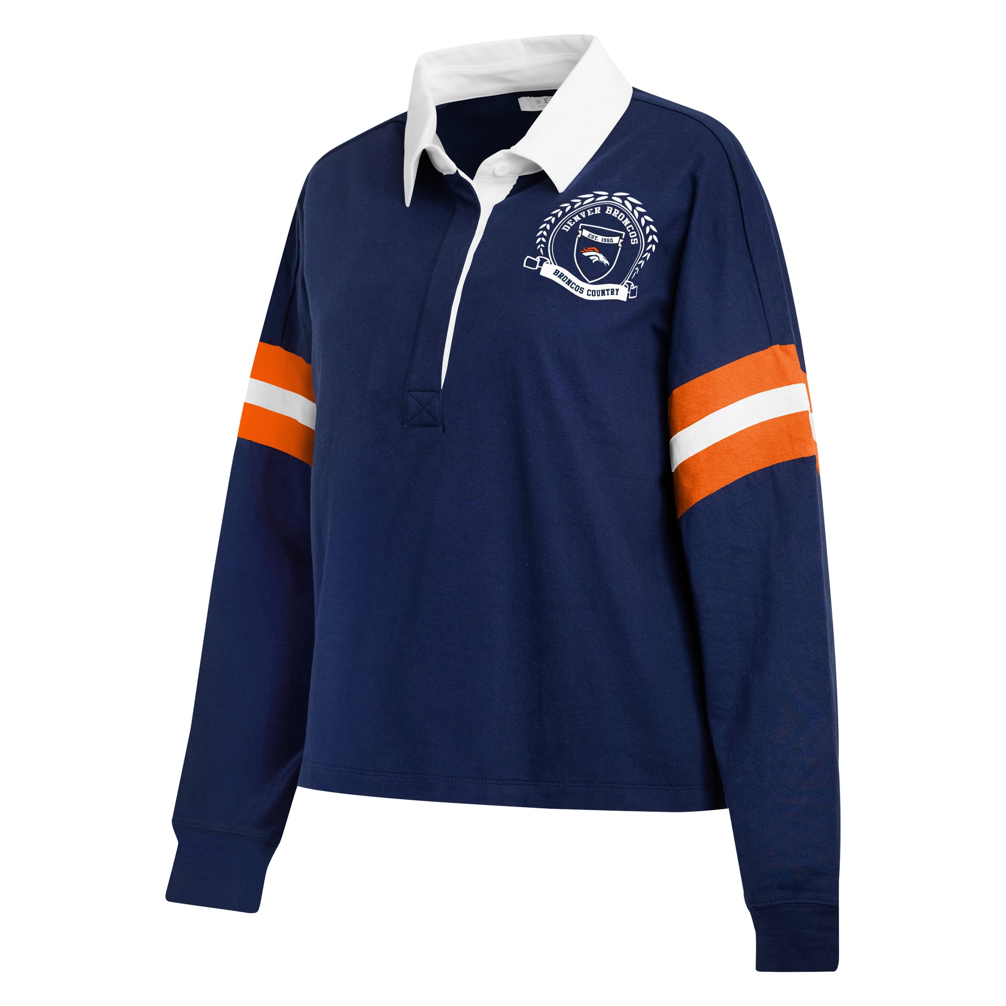 T-shirt à manches longues bleu marine Denver Broncos Rugby pour femmes de la marque WEAR by Erin Andrews