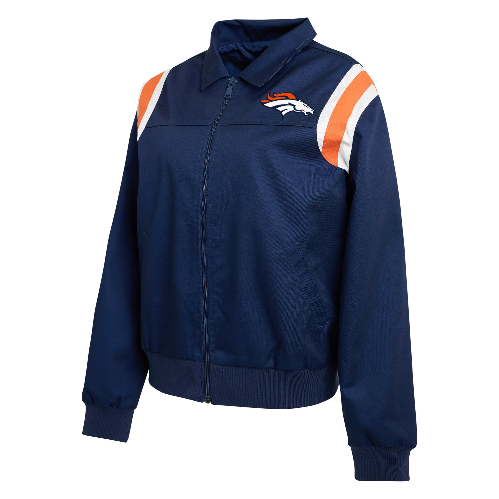 Veste zippée intégrale en sergé à rayures marine Denver Broncos pour femme, de la marque WEAR by Erin Andrews