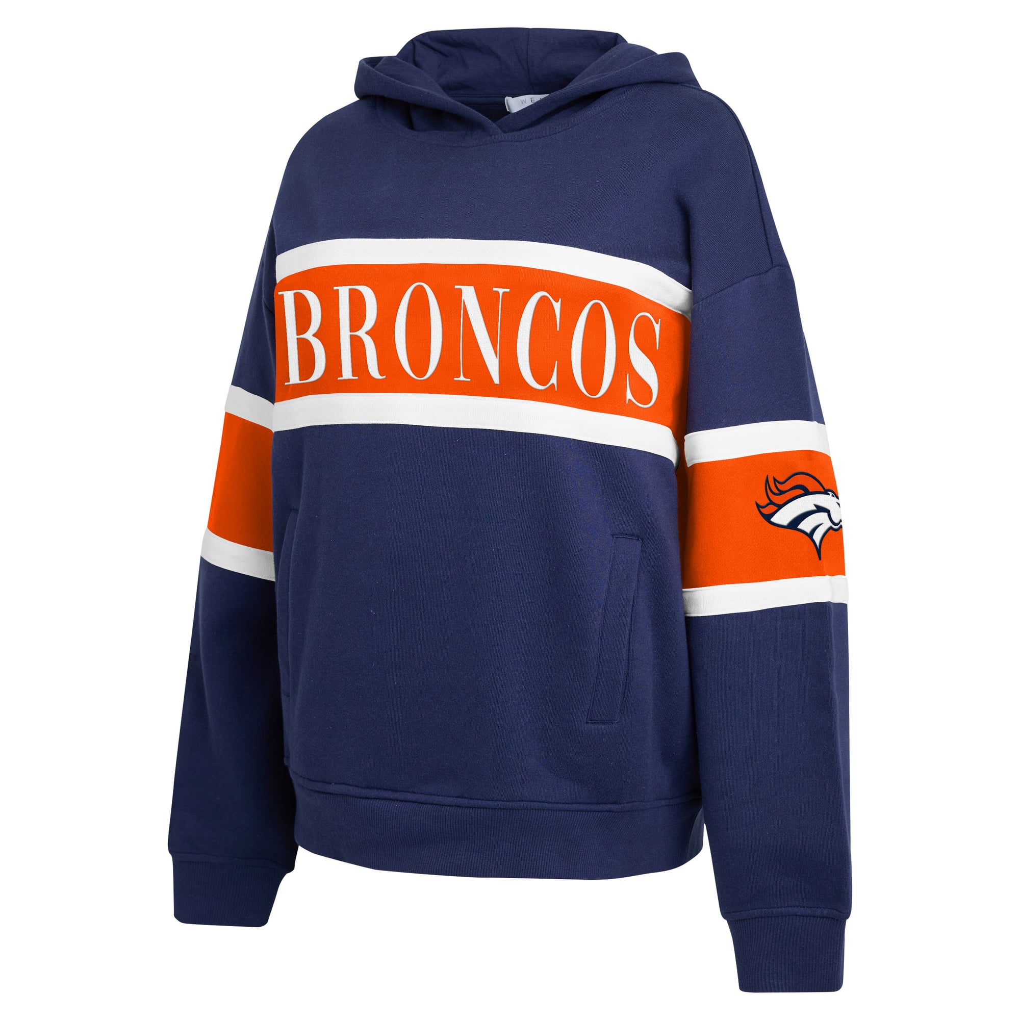 Sweat à capuche rayé bleu marine Denver Broncos pour femme de la marque WEAR by Erin Andrews