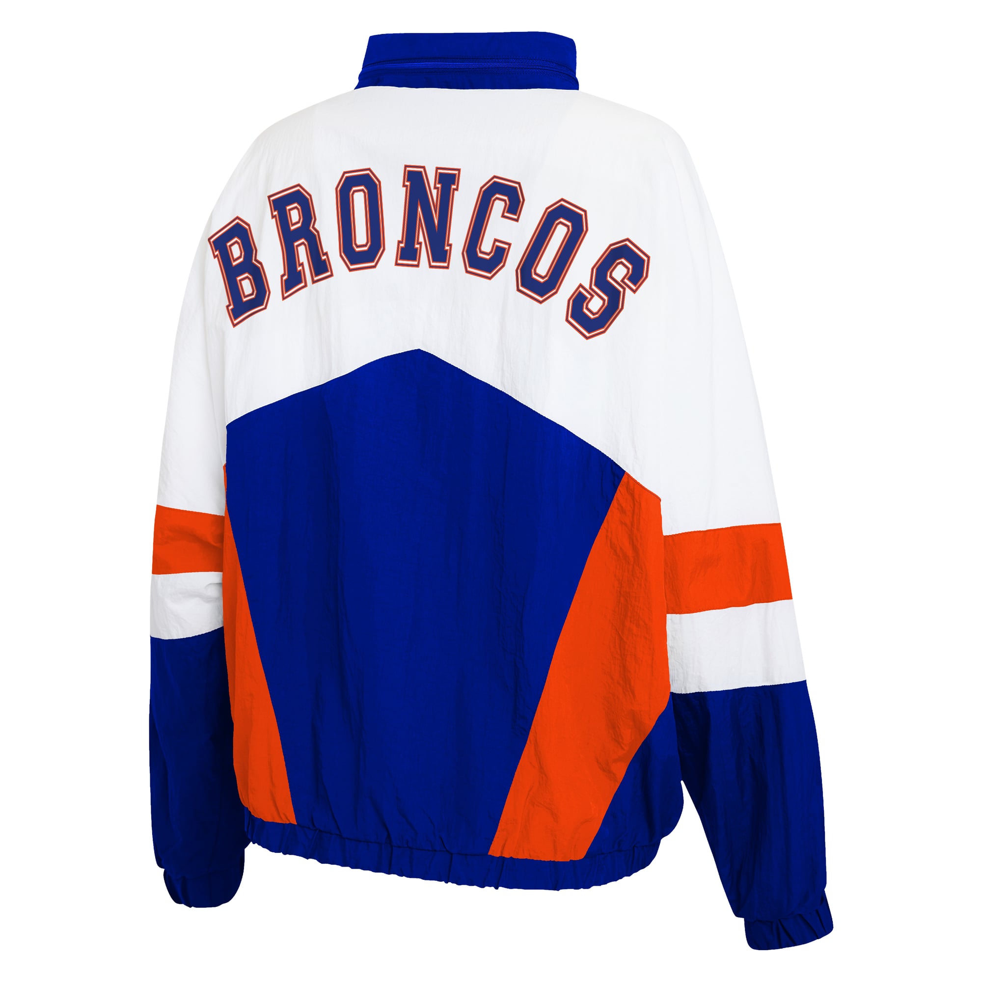 Women's WEAR by Erin Andrews White/Royal Denver Broncos Throwback Crinkle Full-Snap Hooded Windbreaker Jacket