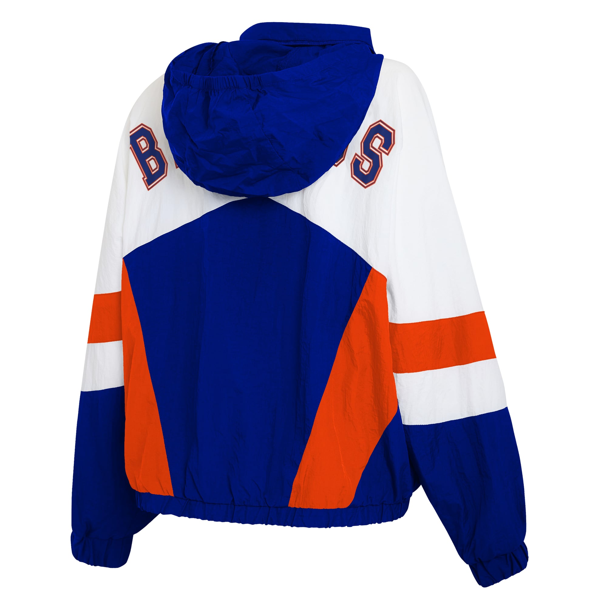 Women's WEAR by Erin Andrews White/Royal Denver Broncos Throwback Crinkle Full-Snap Hooded Windbreaker Jacket