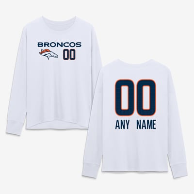 Denver Broncos Women's Touchdown Wordmark Personalized Name & Number Long Sleeve T-Shirt - White