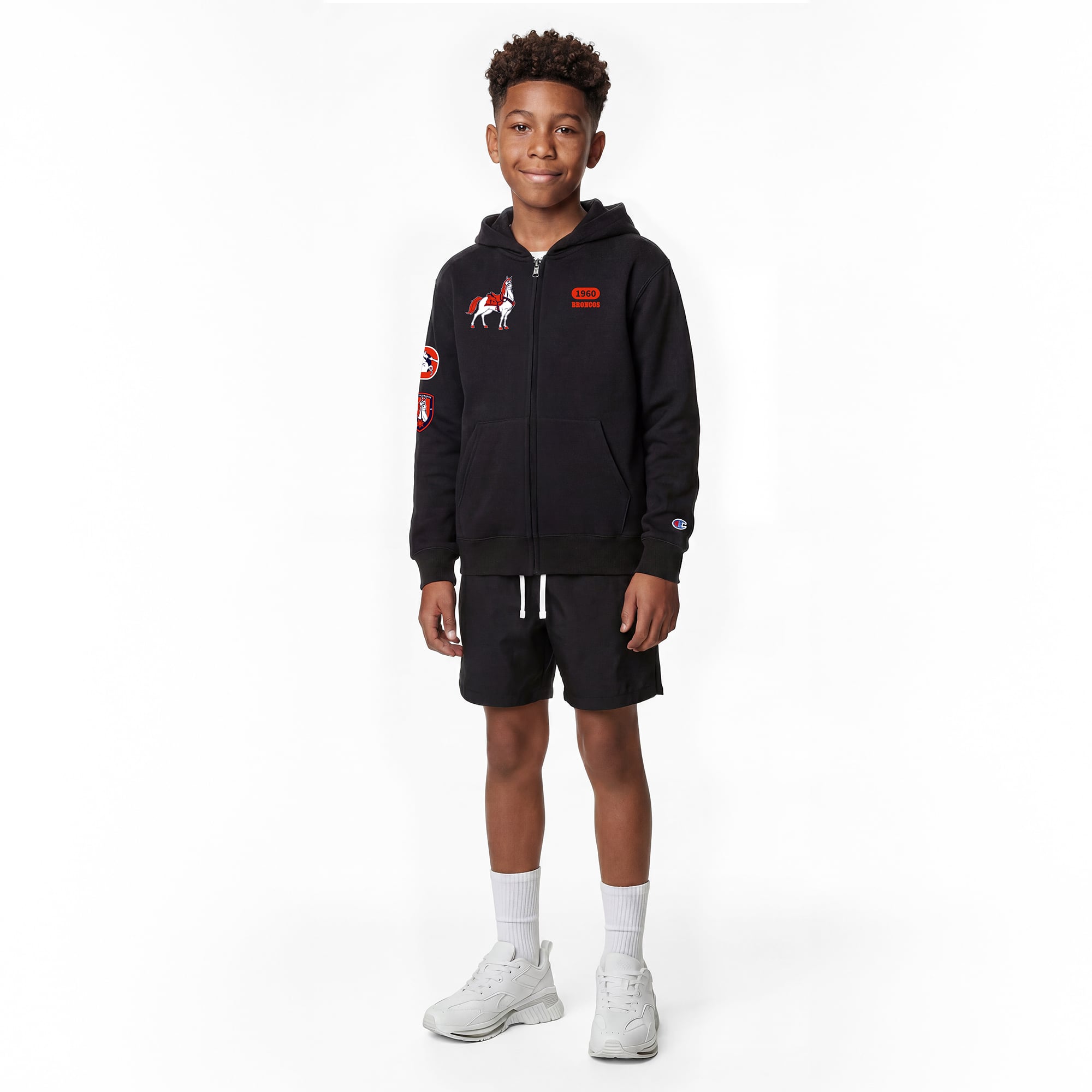 Youth Disney x Champion Black Denver Broncos Maximus Full-Zip Hoodie